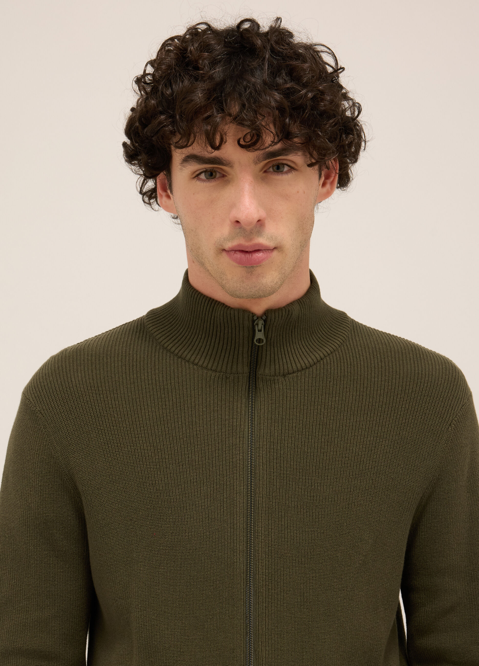 Cardigan lupetto con zip in puro cotone uomo_2