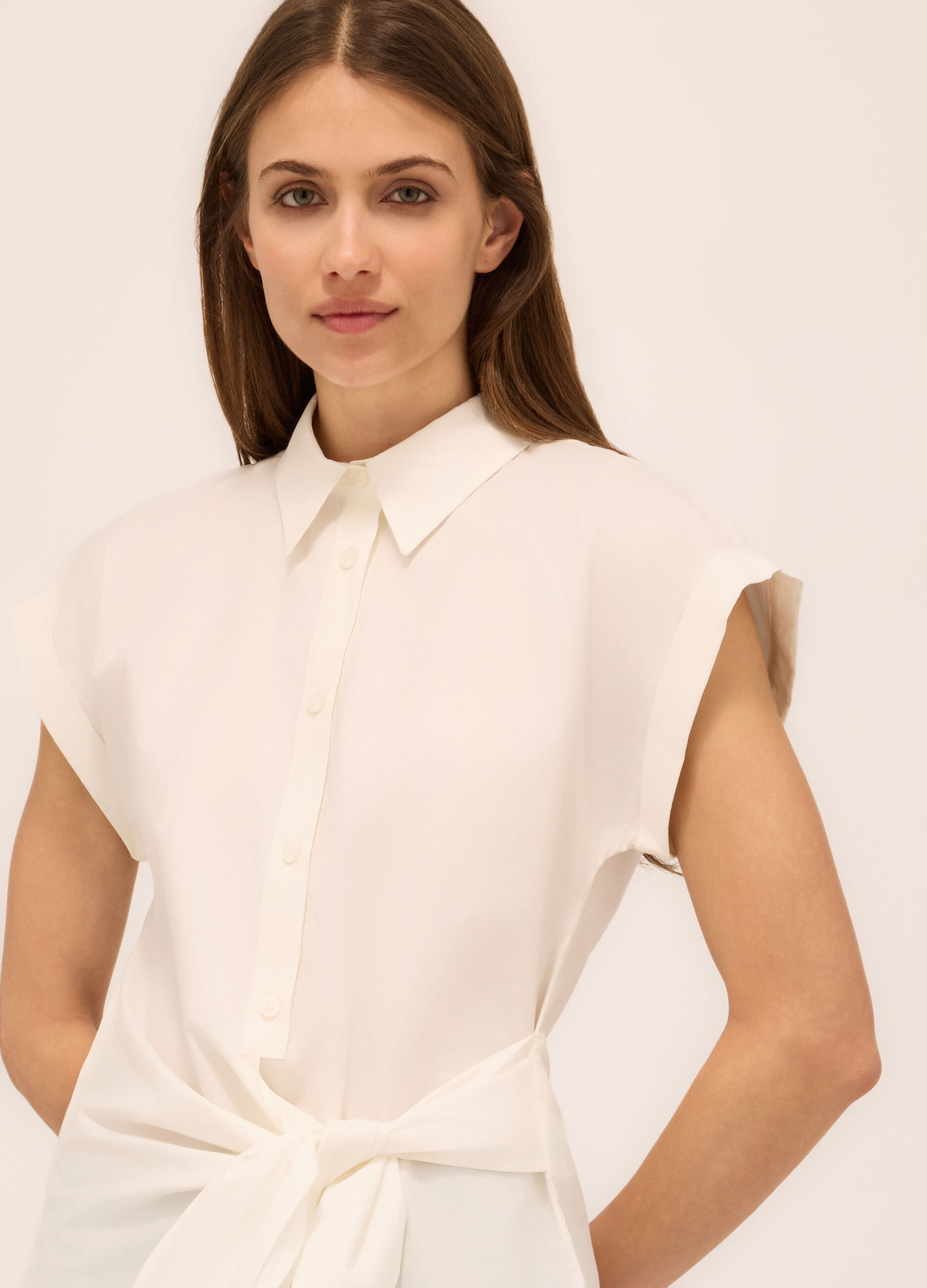 Camicia in puro cotone con nodo donna_2