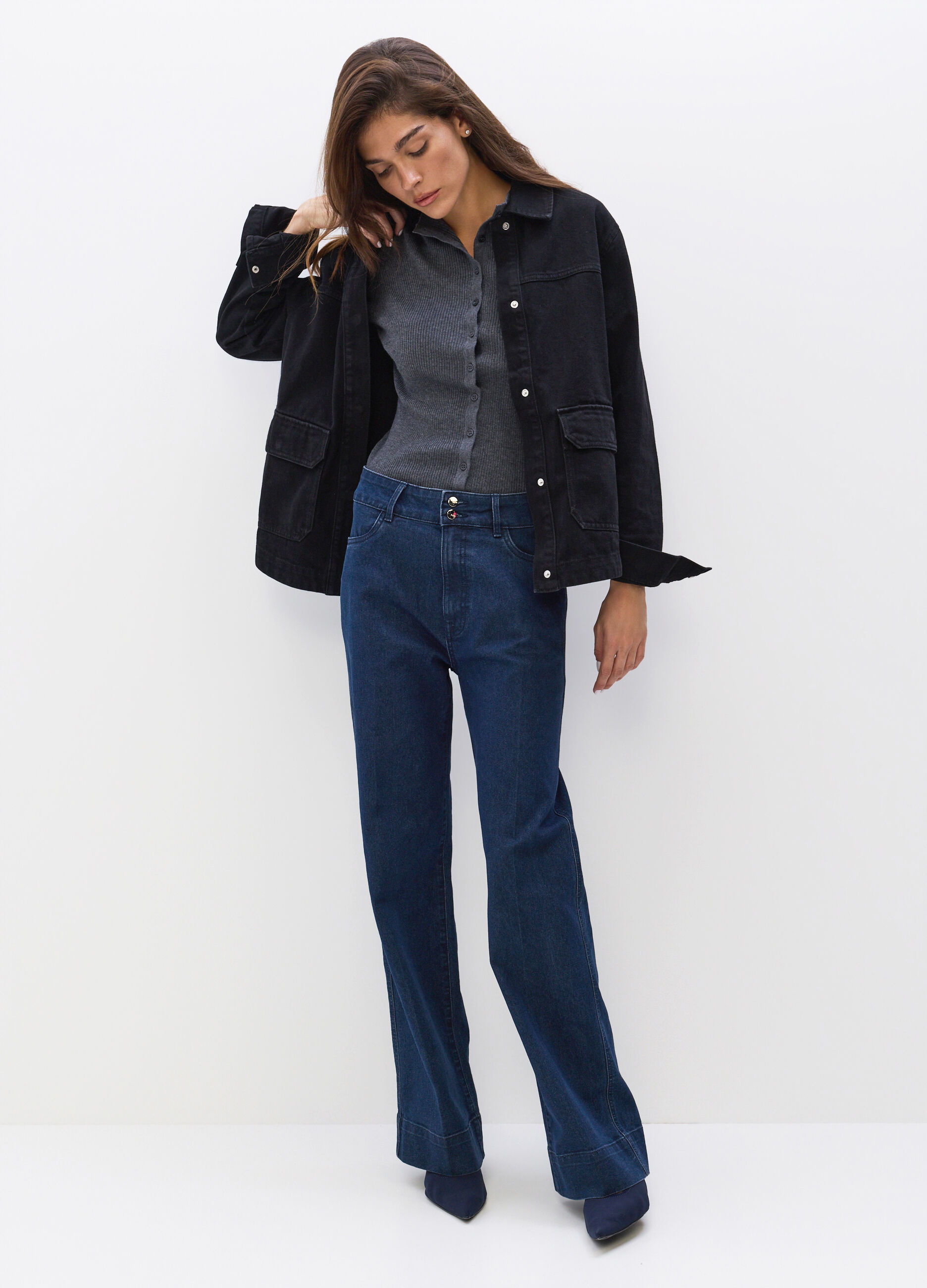 Pantaloni Straight Fit misto cotone stretch donna_2