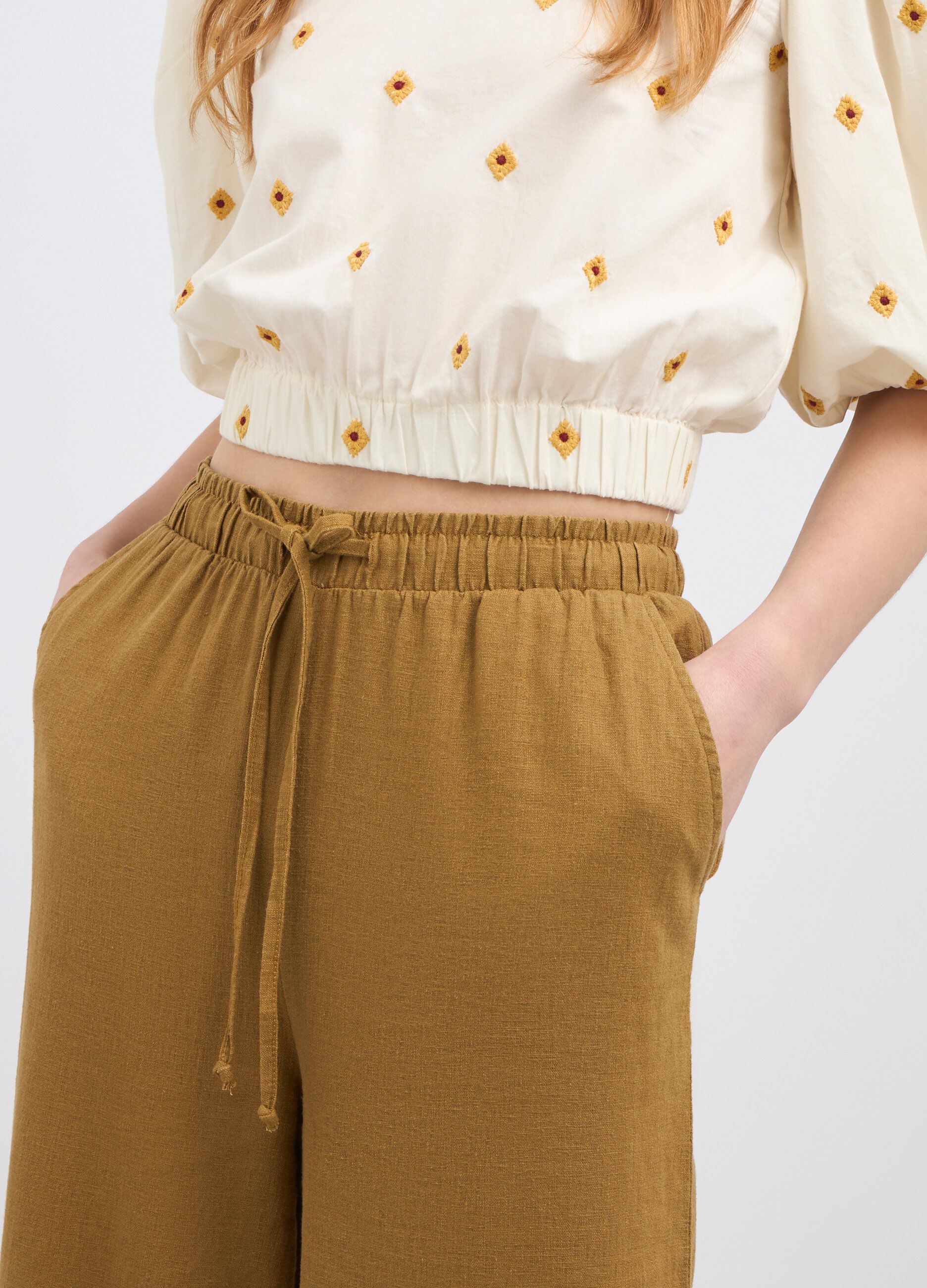 Pantaloni palazzo in misto lino donna_2