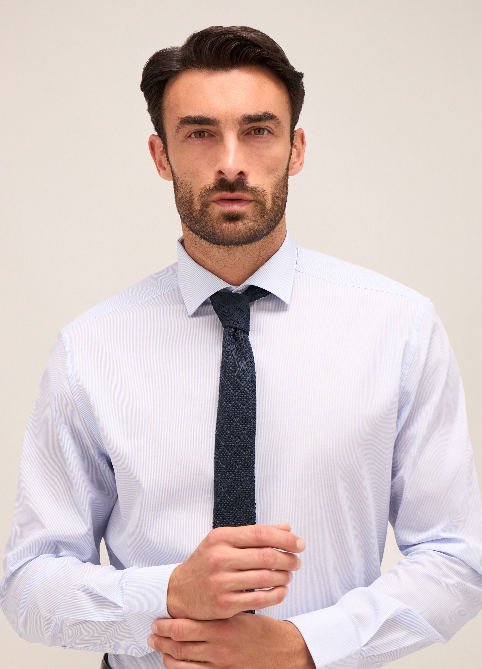 Camicia regular fit colletto francese in misto cotone uomo_2