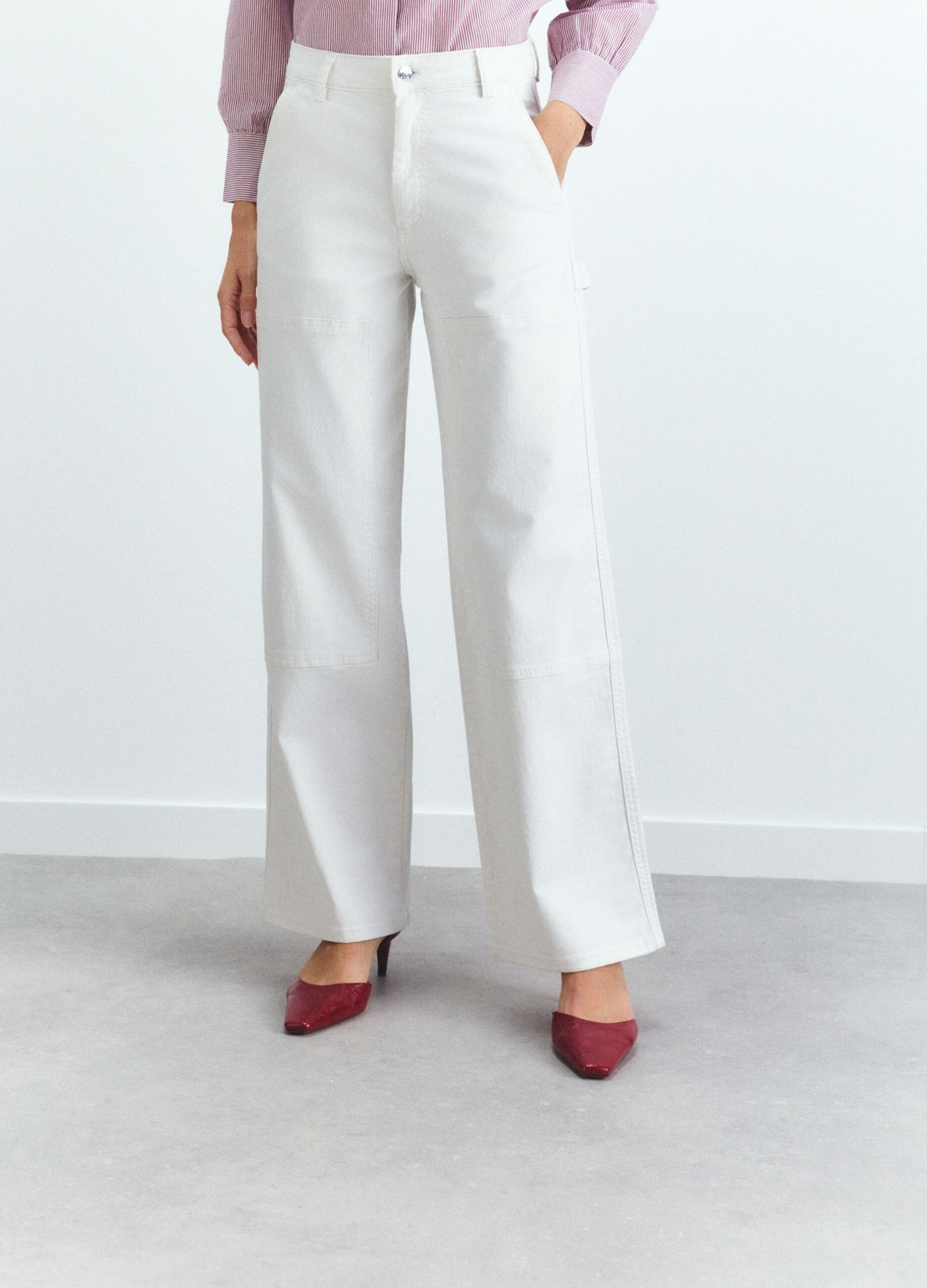 Pantaloni Wide Leg in denim di cotone stretch donna_2