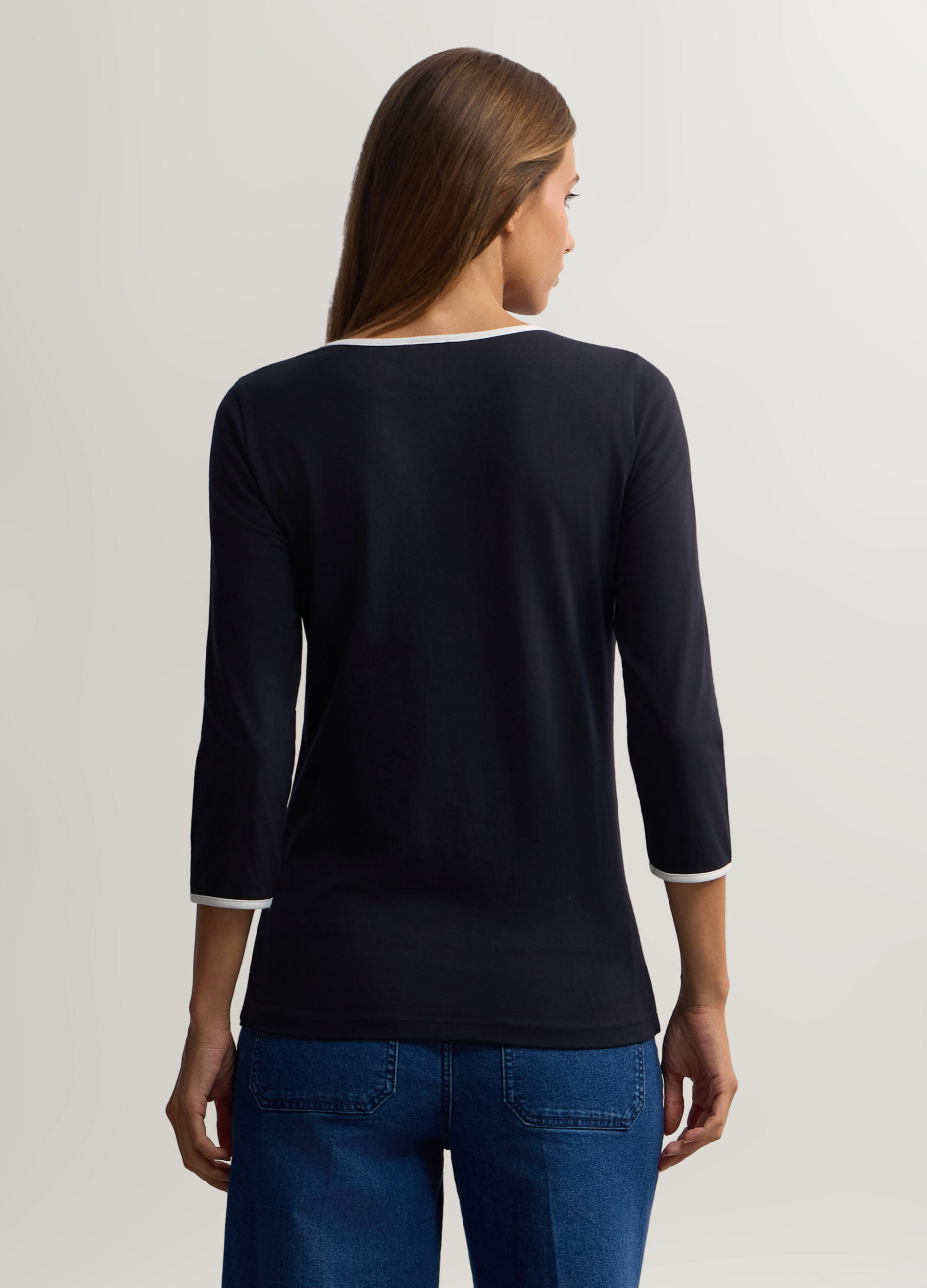 T-shirt girocollo in jersey di cotone stretch donna_1