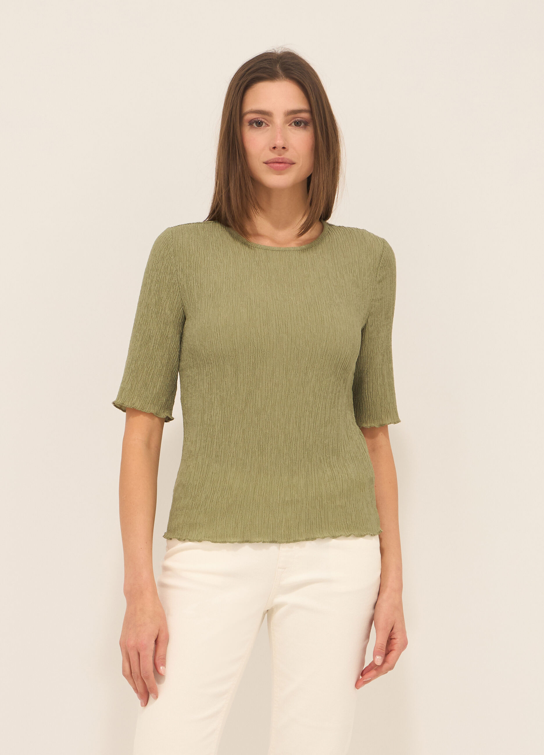 T-shirt in misto viscosa crinkle donna_0