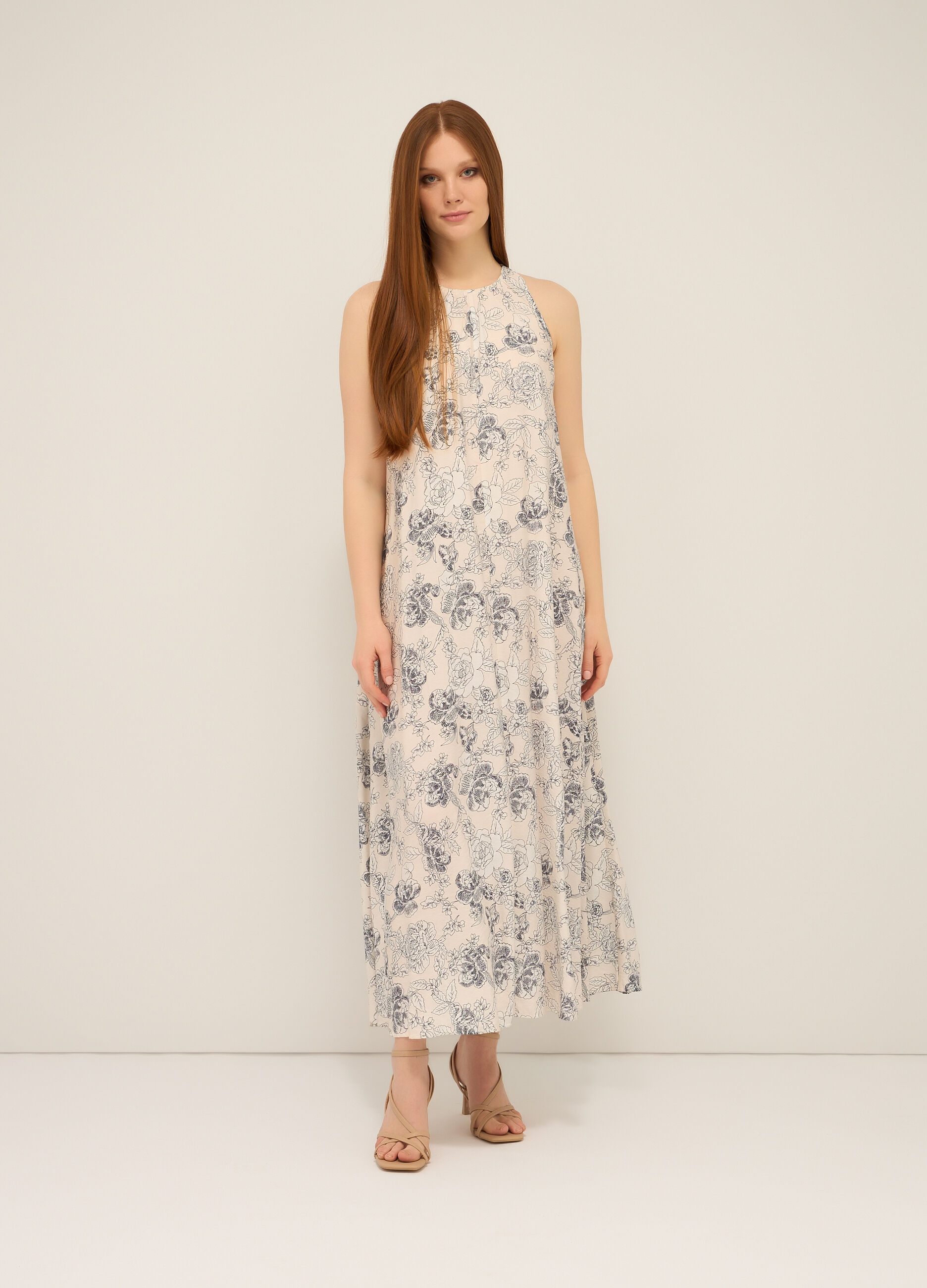 Vestito lungo smanicato in puro cotone donna