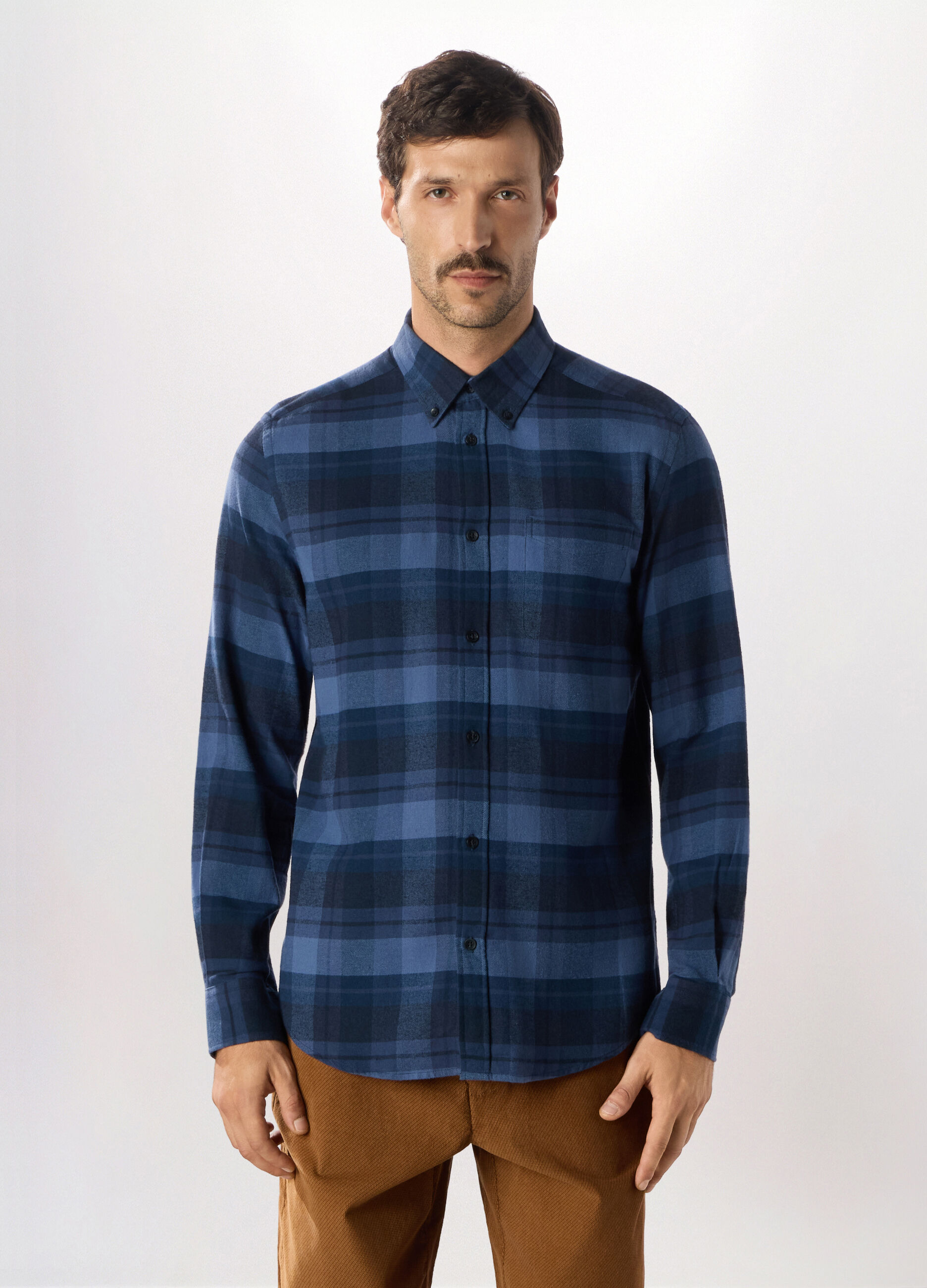 Camicia in flanella di cotone a quadri uomo_0