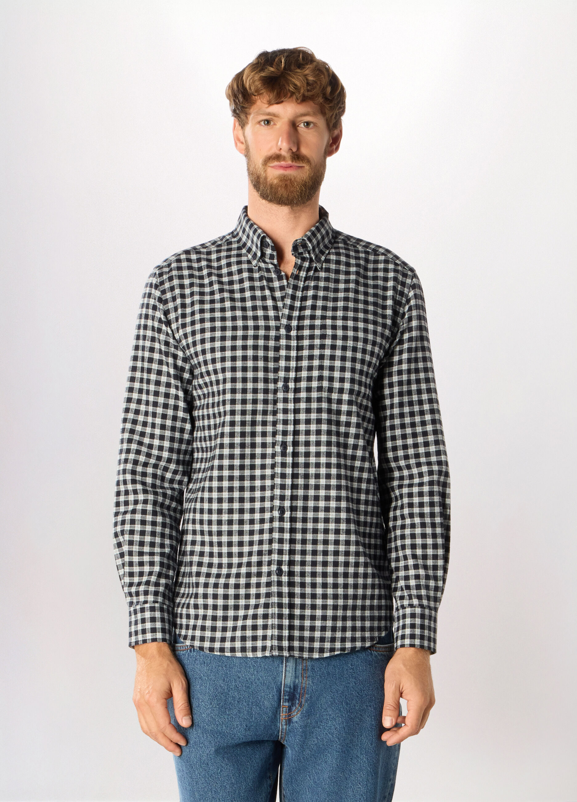 Camicia slim fit in flanella a quadri uomo_0