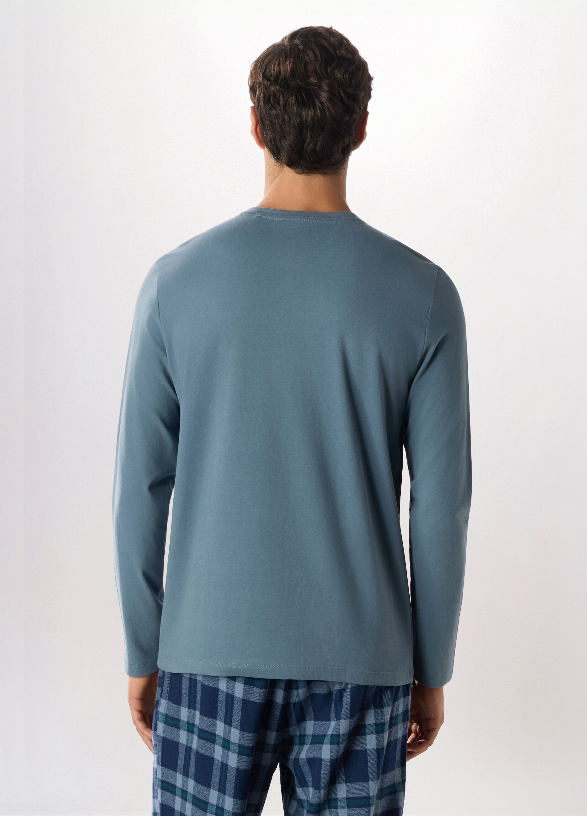 Pigiama lungo con scollo a V in puro cotone uomo_1