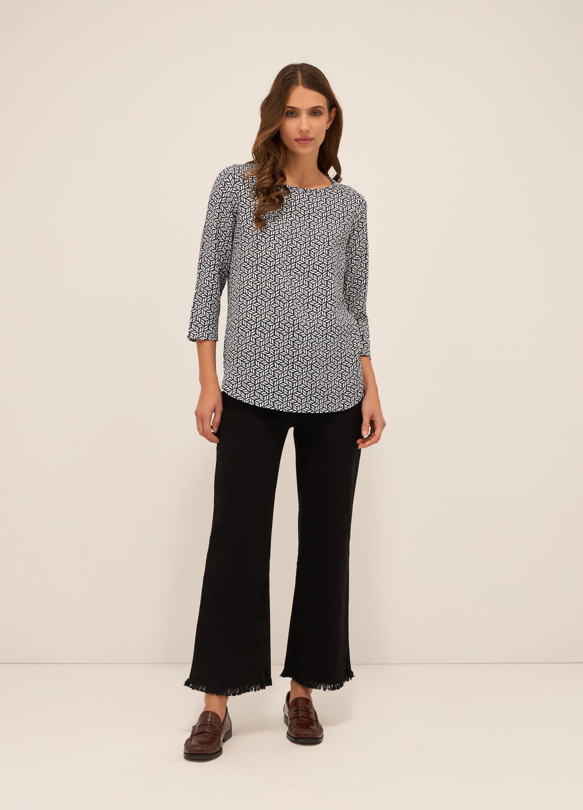 Pantaloni in stretch denim wide leg donna_0