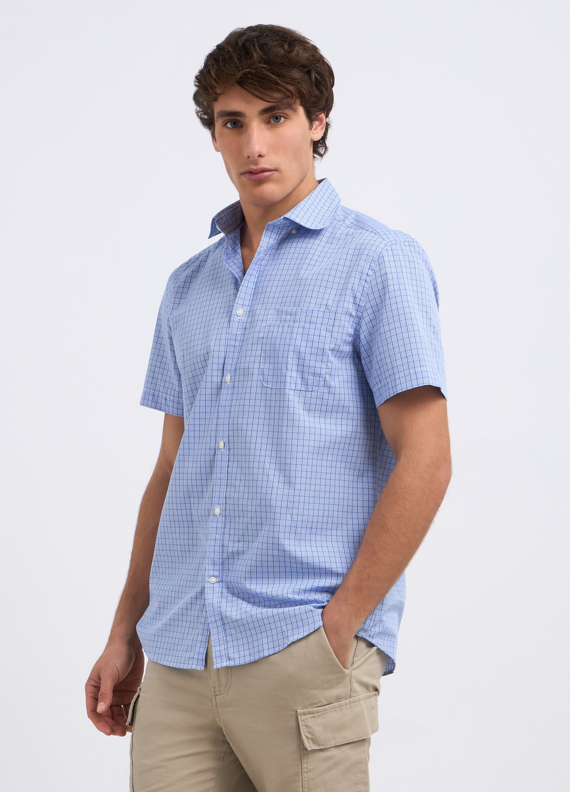 Camicia a quadri in misto cotone uomo_0