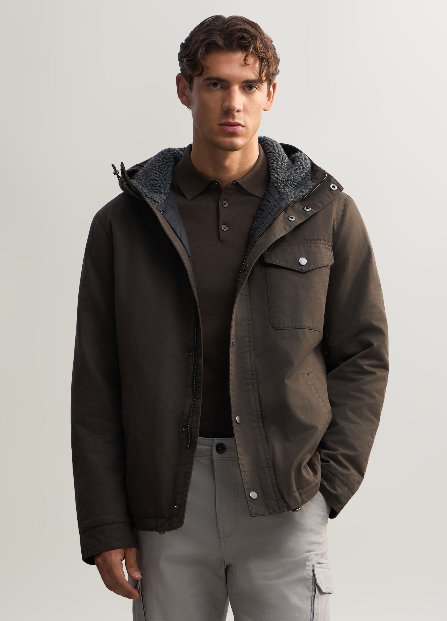 Parka con cappuccio in misto cotone uomo_0