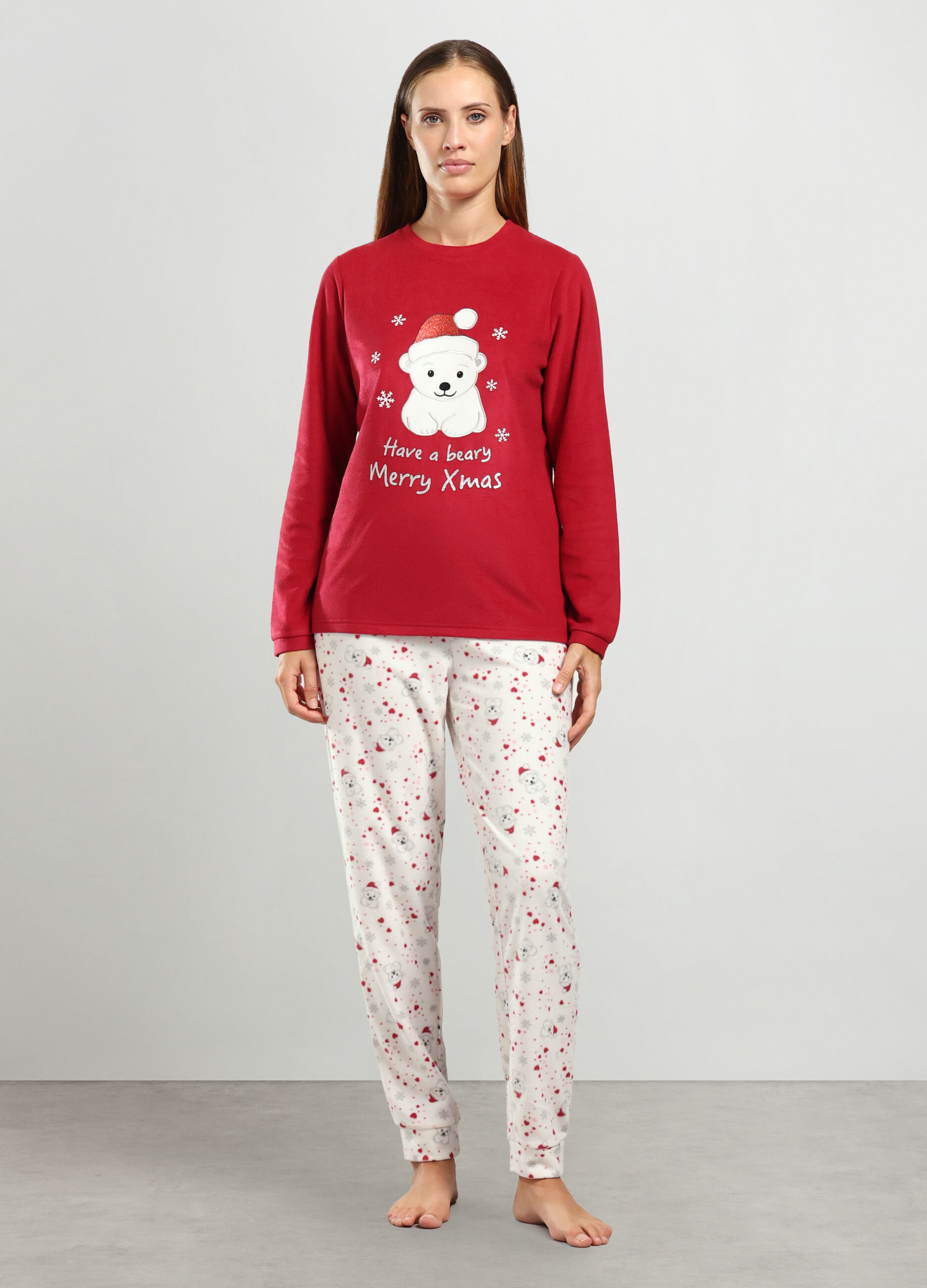 Set pigiama lungo in pile donna_0