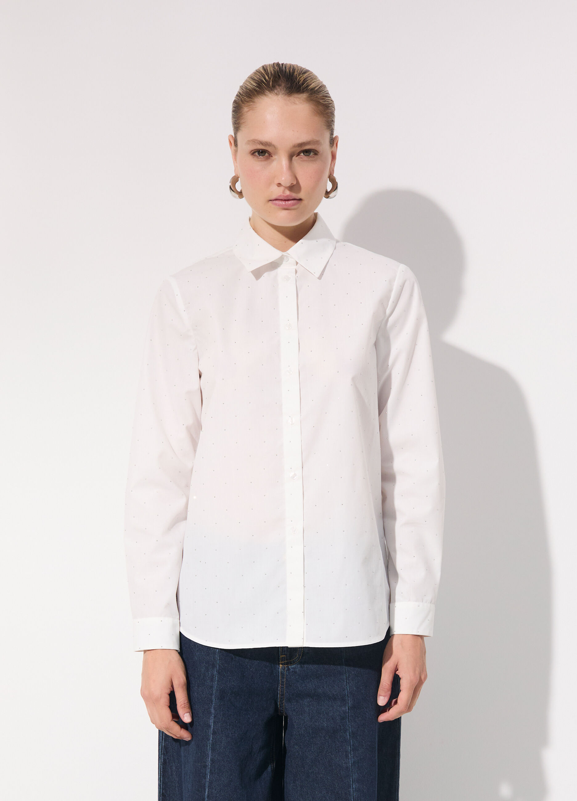 Camicia in cotone con strass donna_1