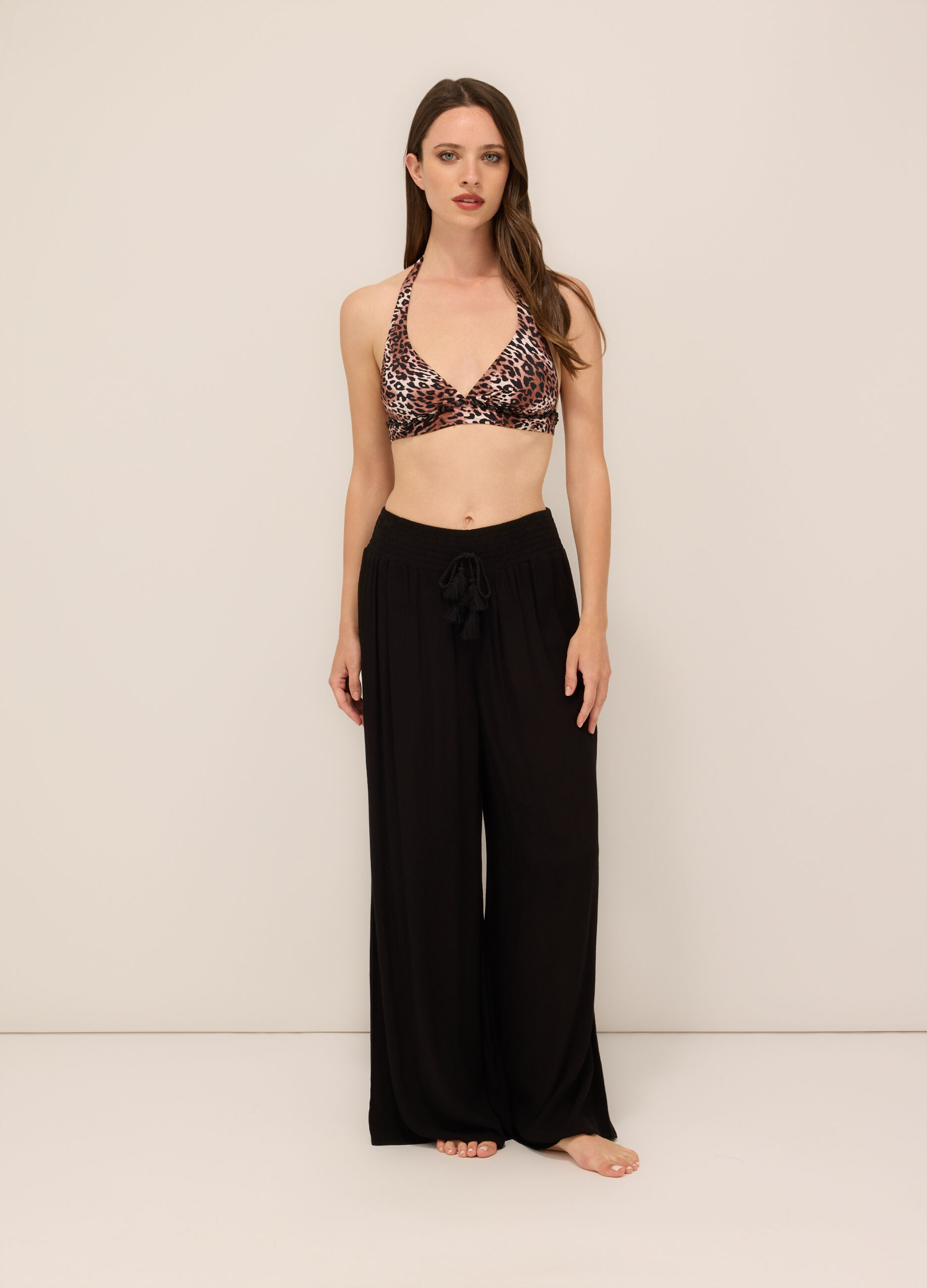 Pantaloni da spiaggia in pura viscosa crepe donna_0