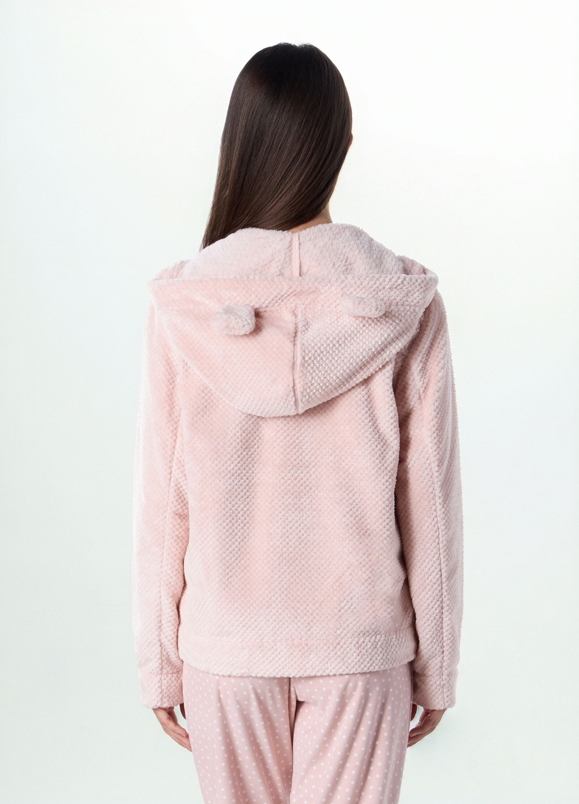 Top pigiama in fake fur con cappuccio donna_1