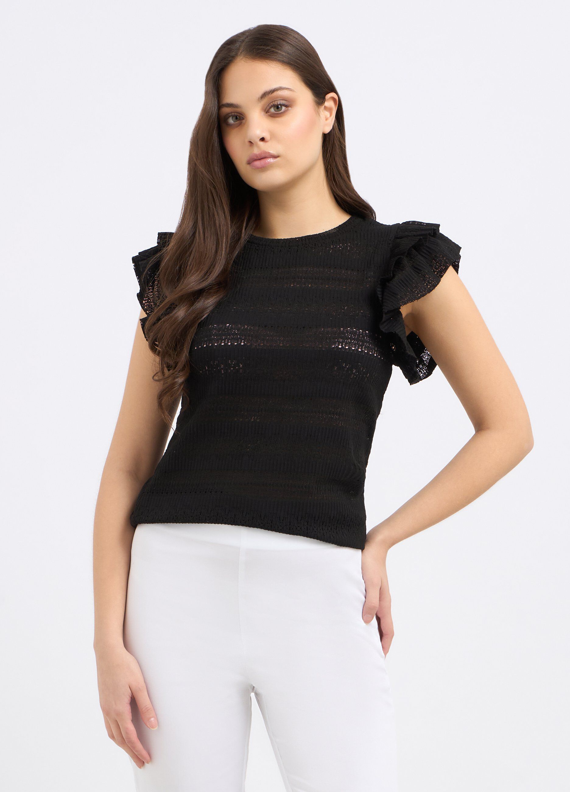 Top in tricot con maniche ad aletta donna_0