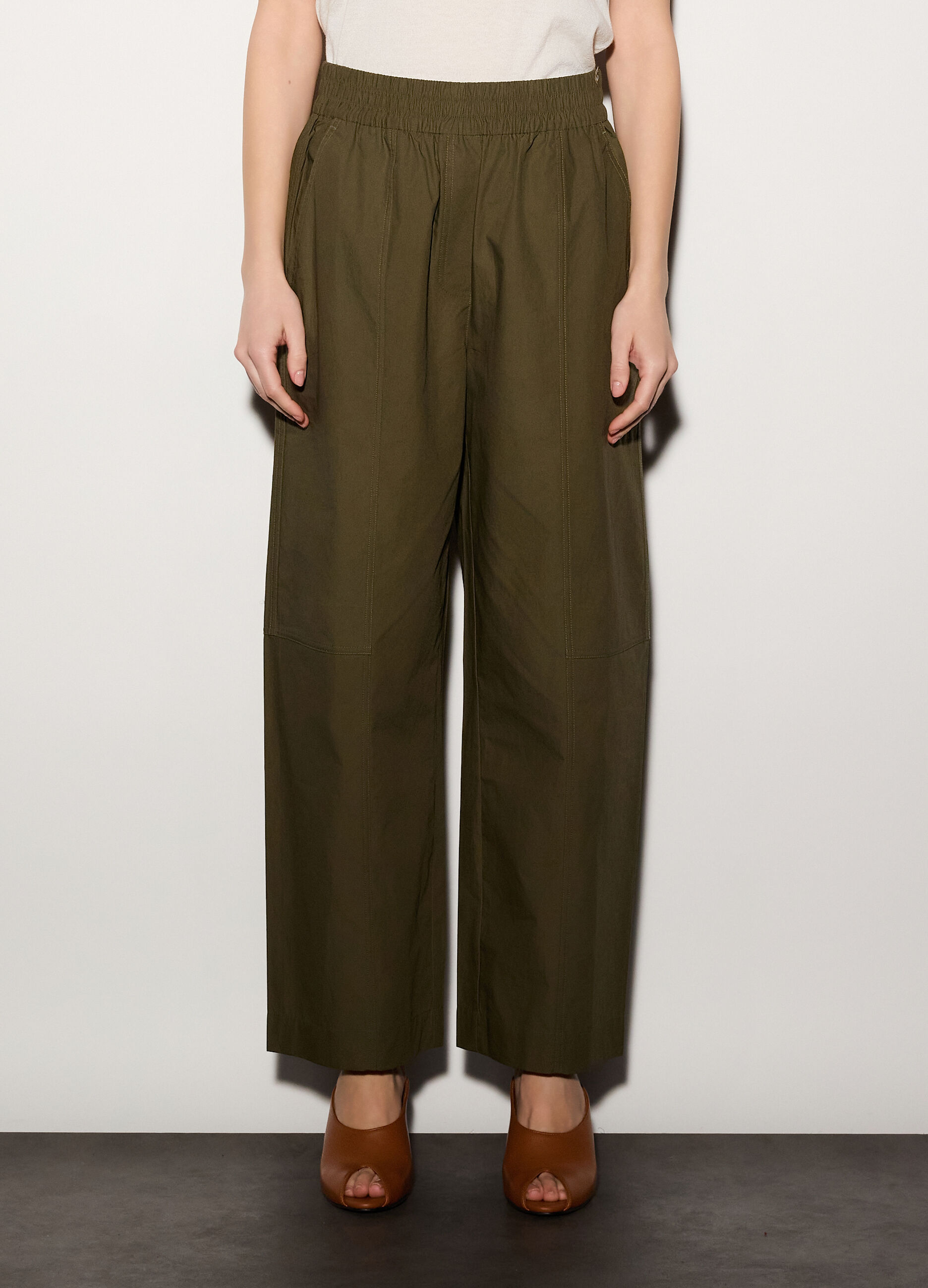 Pantaloni regular fit in popeline di puro cotone donna_1