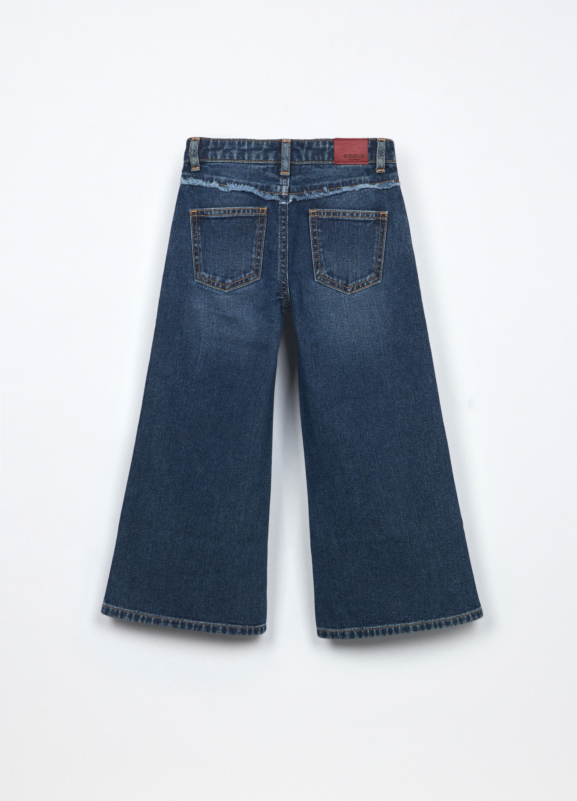 Pantaloni wide leg in denim di puro cotone bambina_1