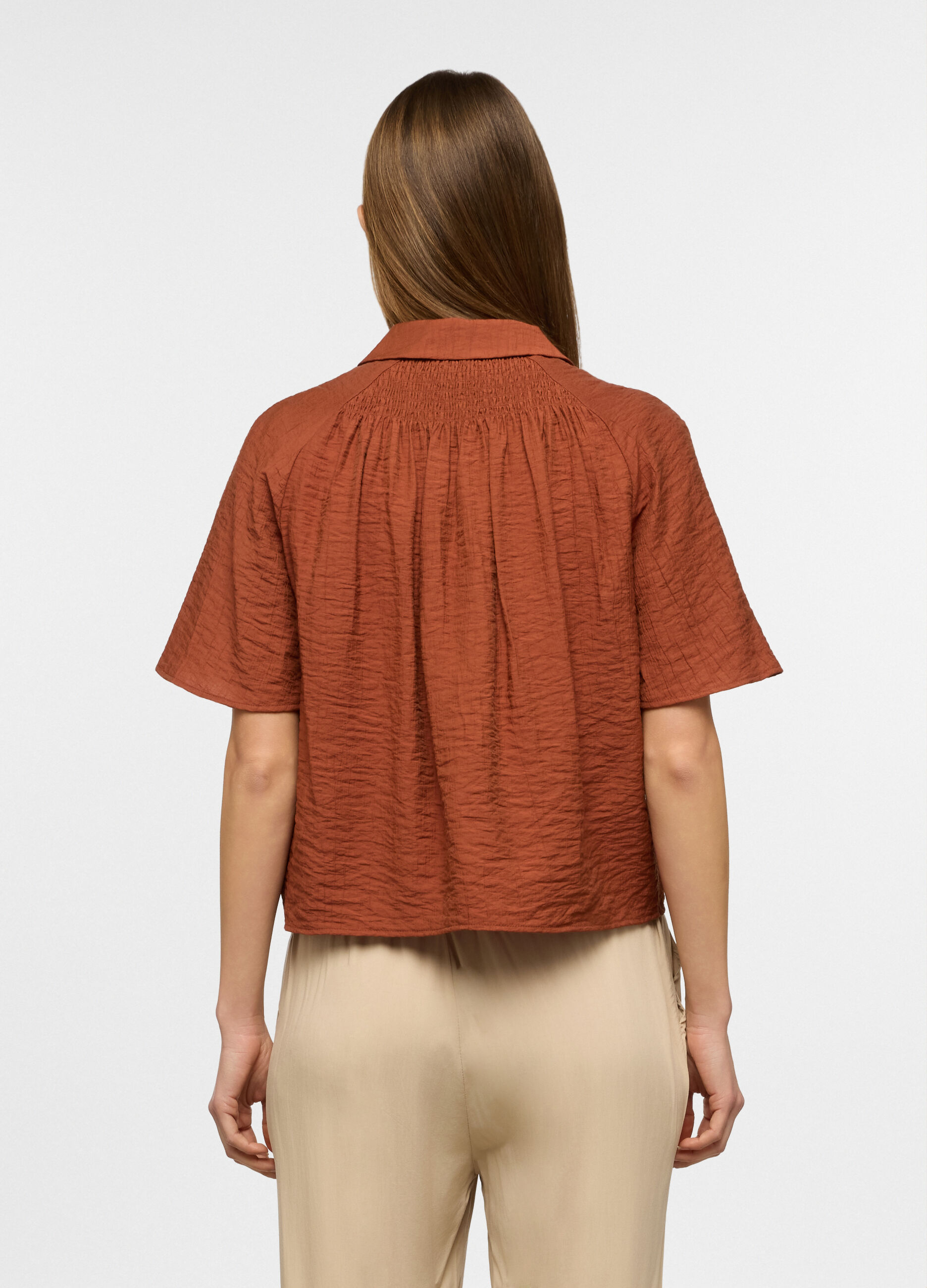 Camicia a maniche corte con colletto classico in misto viscosa donna_1