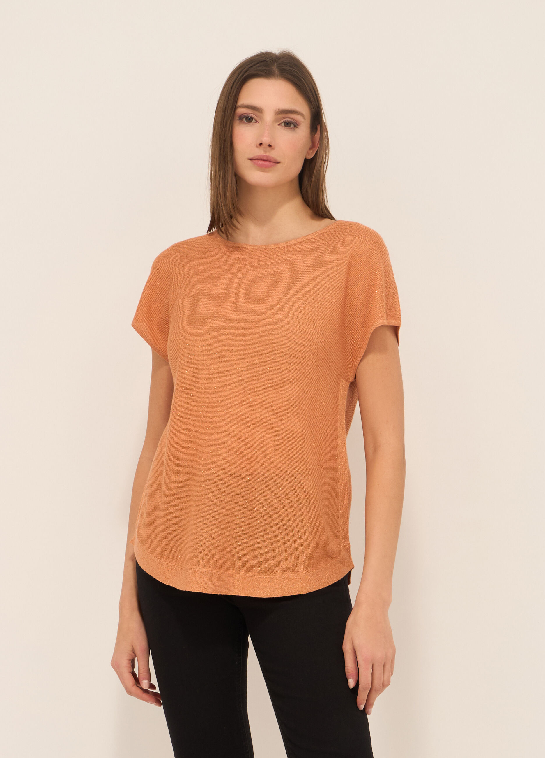 Tricot misto viscosa a maniche corte donna_0