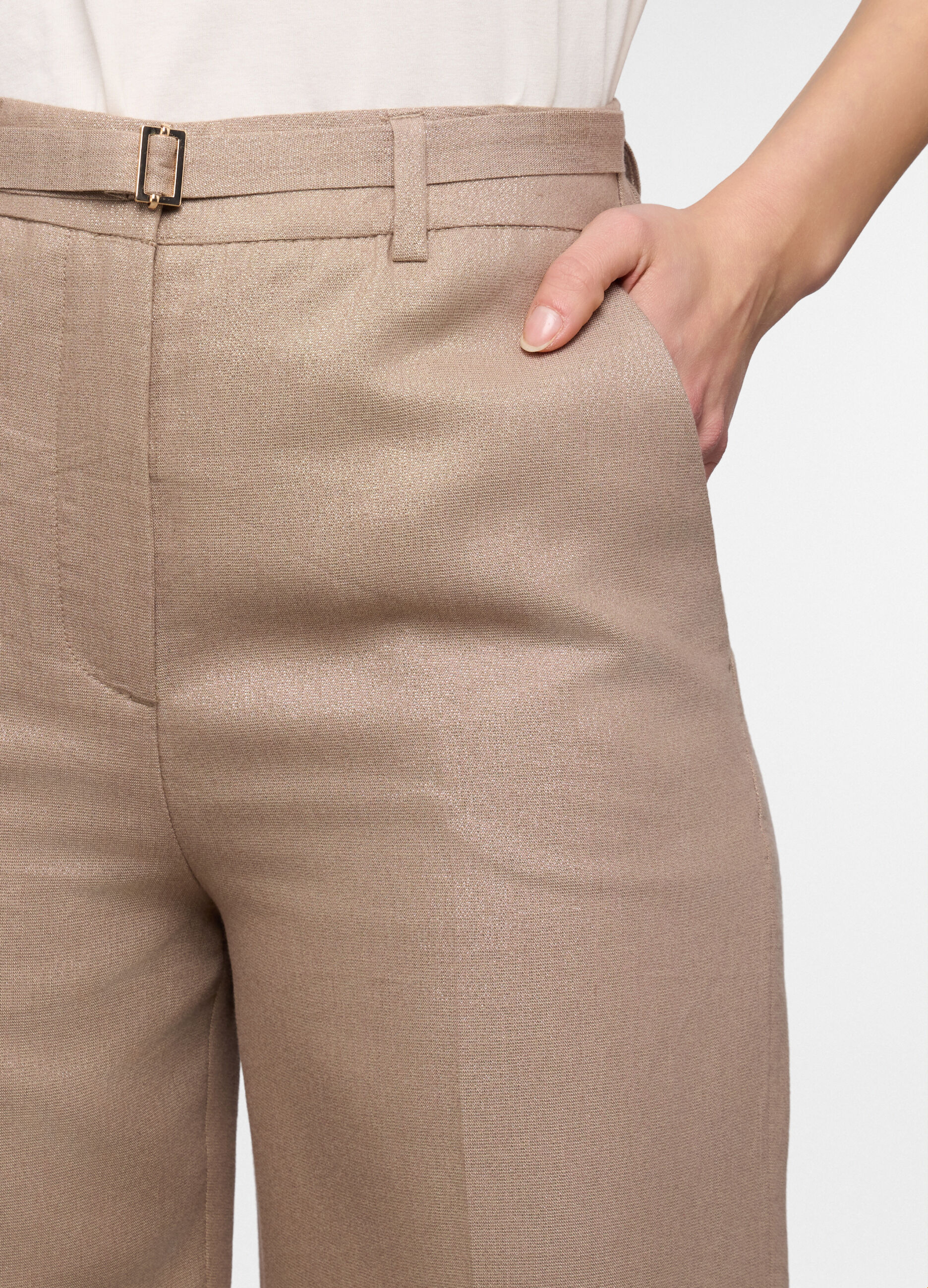 Pantaloni fit straight misto lino donna_2