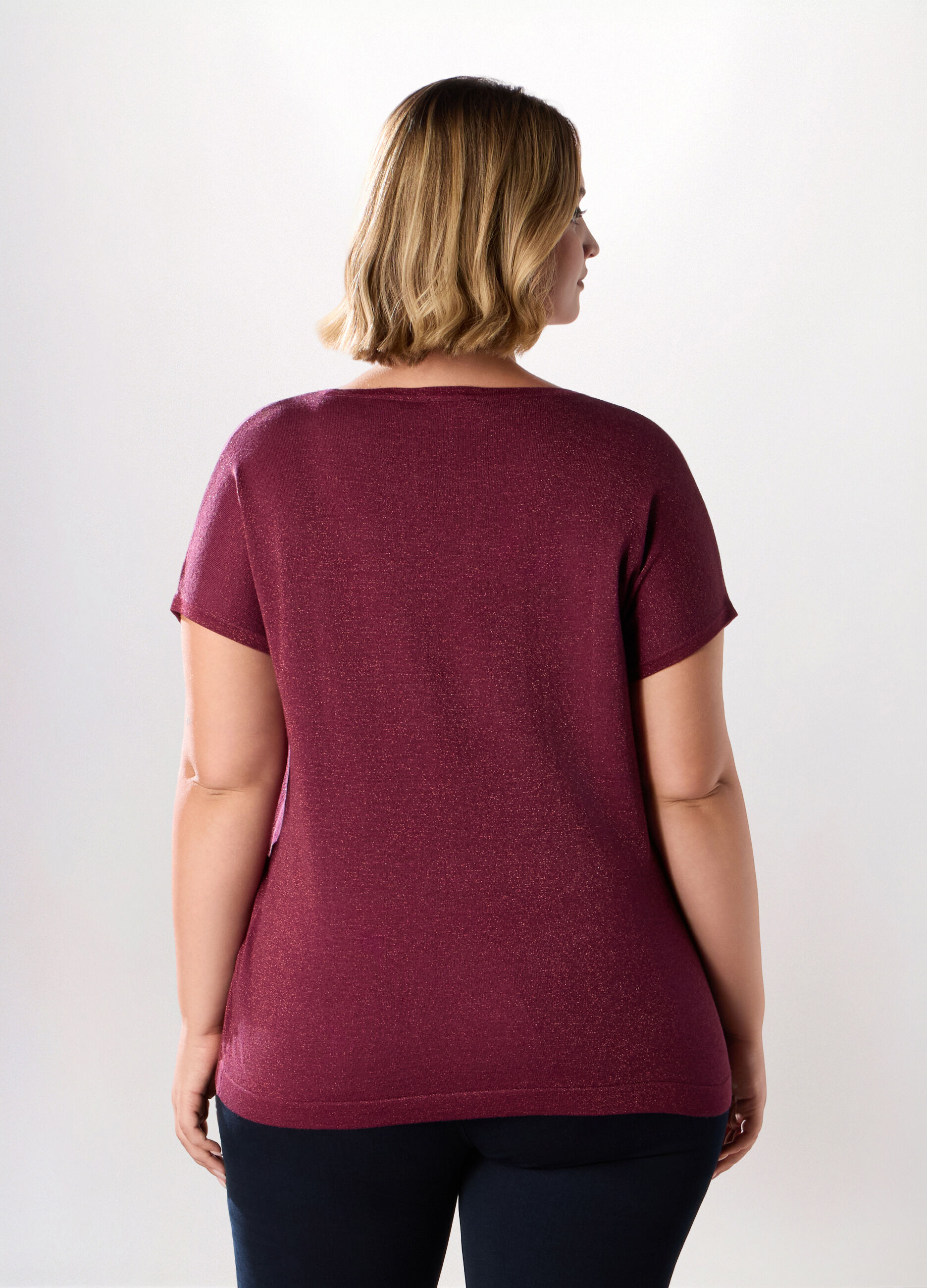 Maglia a manica corta in filo lurex donna curvy_1