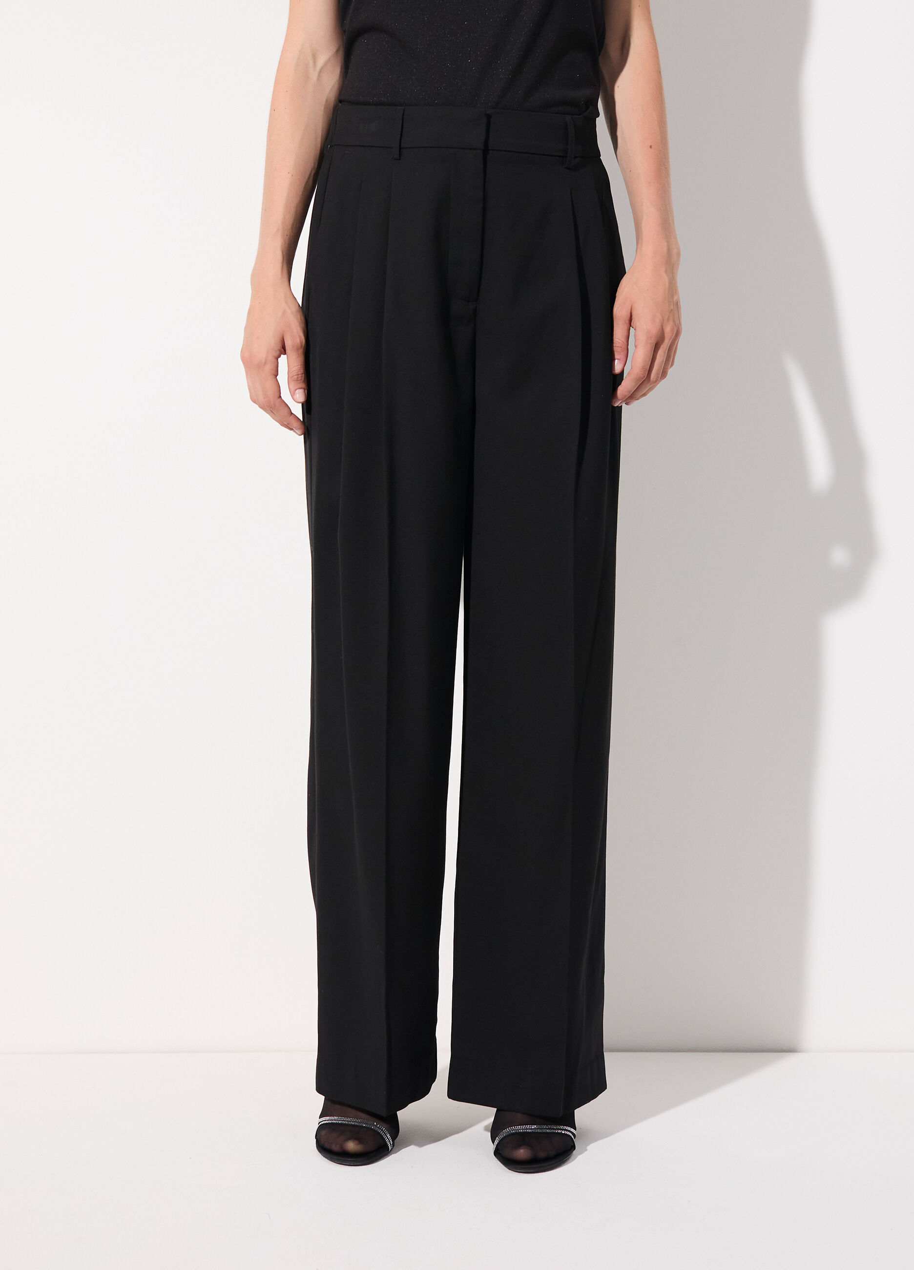 Pantalone dritto in misto lana stretch donna_1