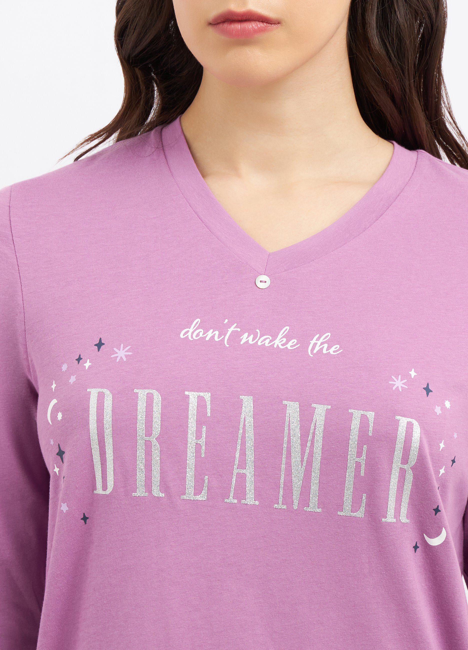 Set pigiama lungo in cotone con stampa glitter donna_2