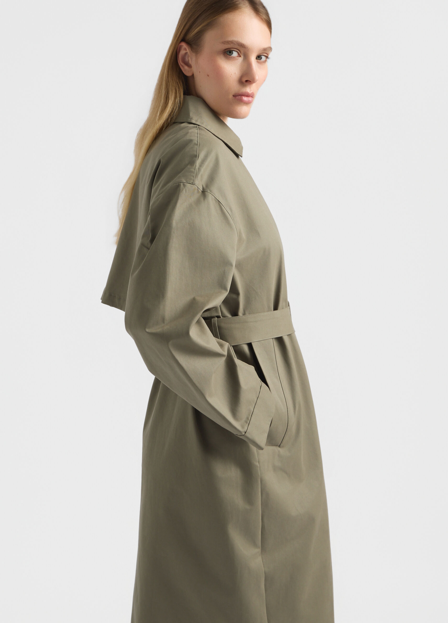Trench lungo misto cotone donna_3