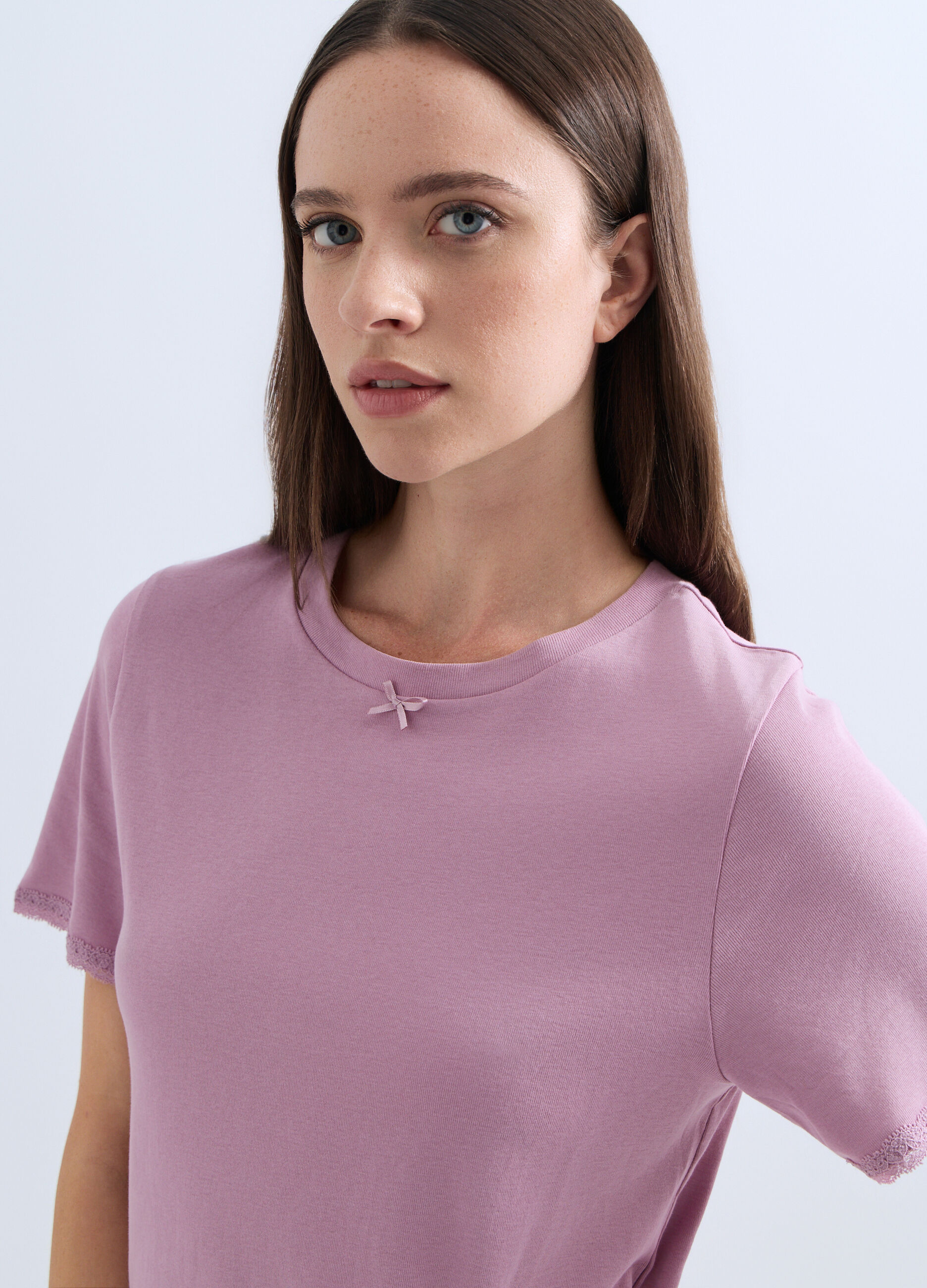 Top pigiama in costina di puro cotone donna_2