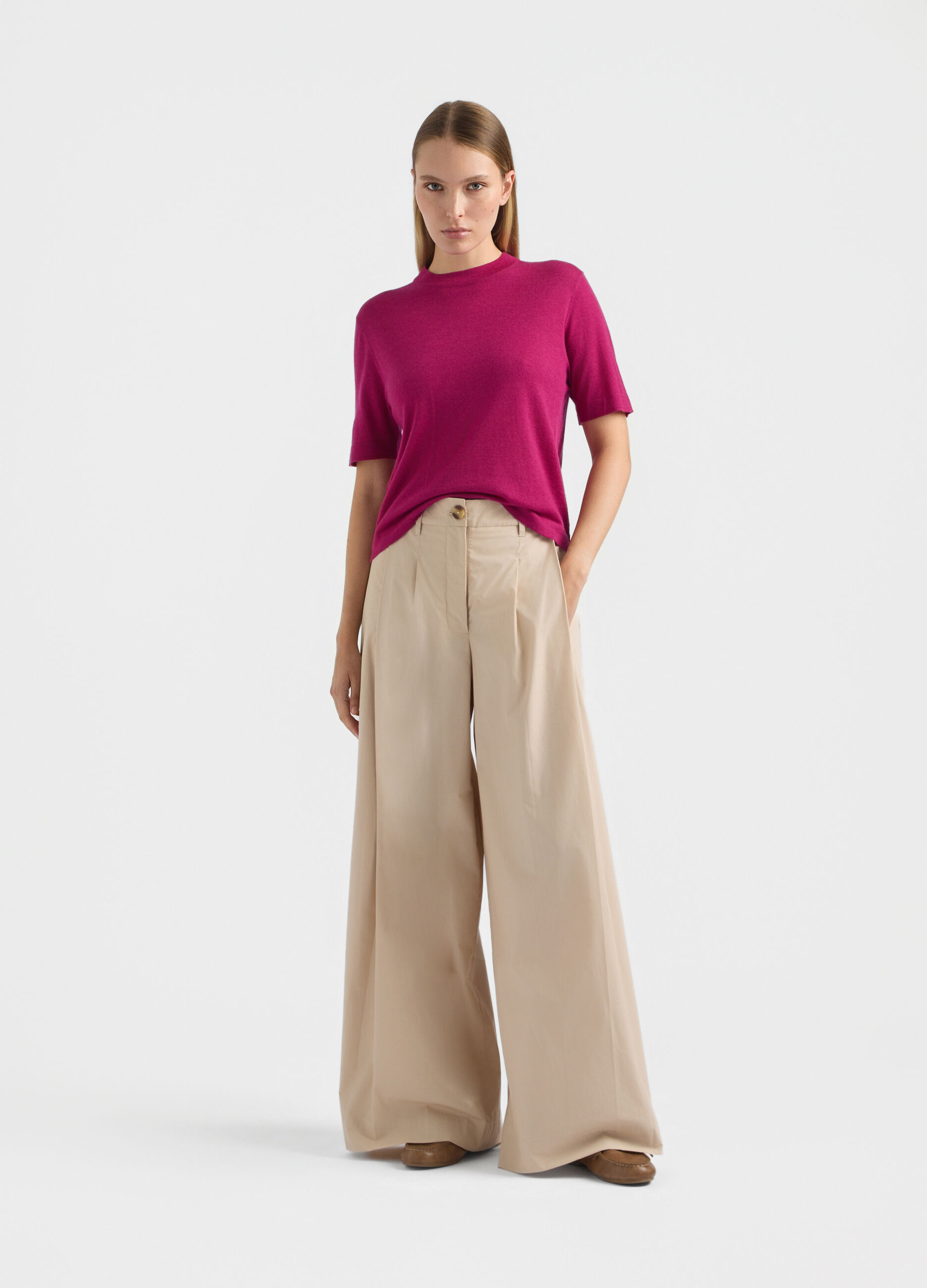 Pantaloni Fit Regular in popeline di puro cotone donna_0