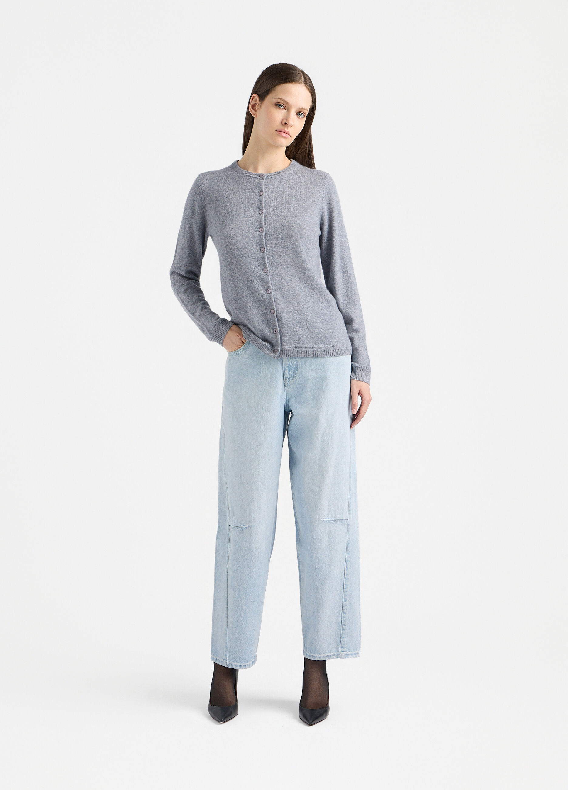 Cardigan girocollo in puro cashmere donna_0