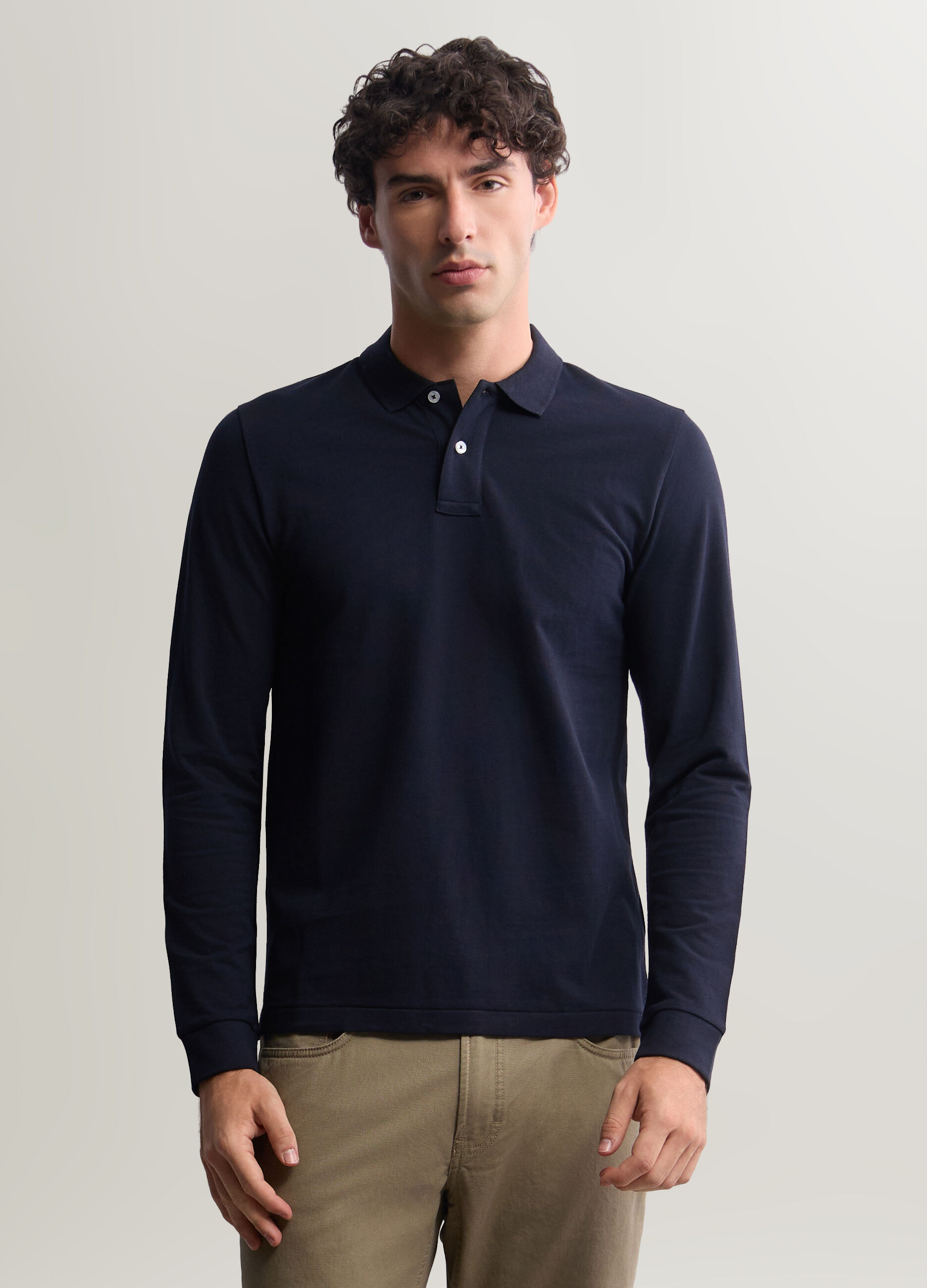 Polo a maniche lunghe in piquet di cotone uomo_0