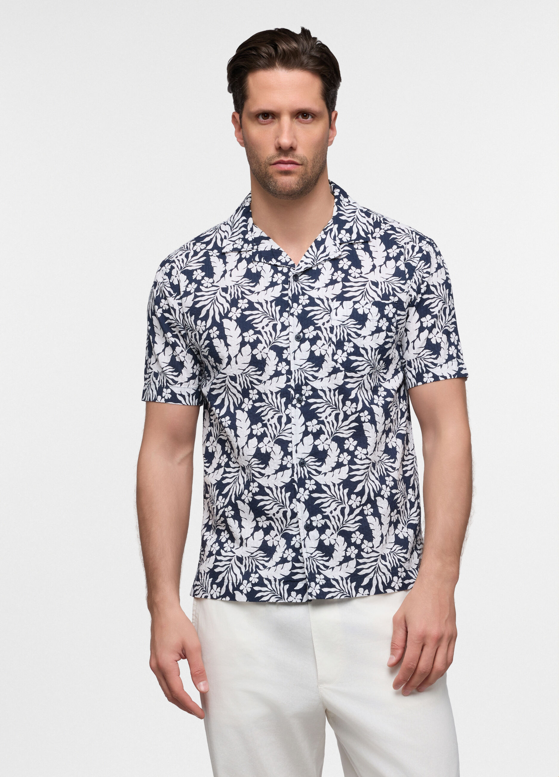 Camicia a maniche corte in seersucker stampato uomo_0