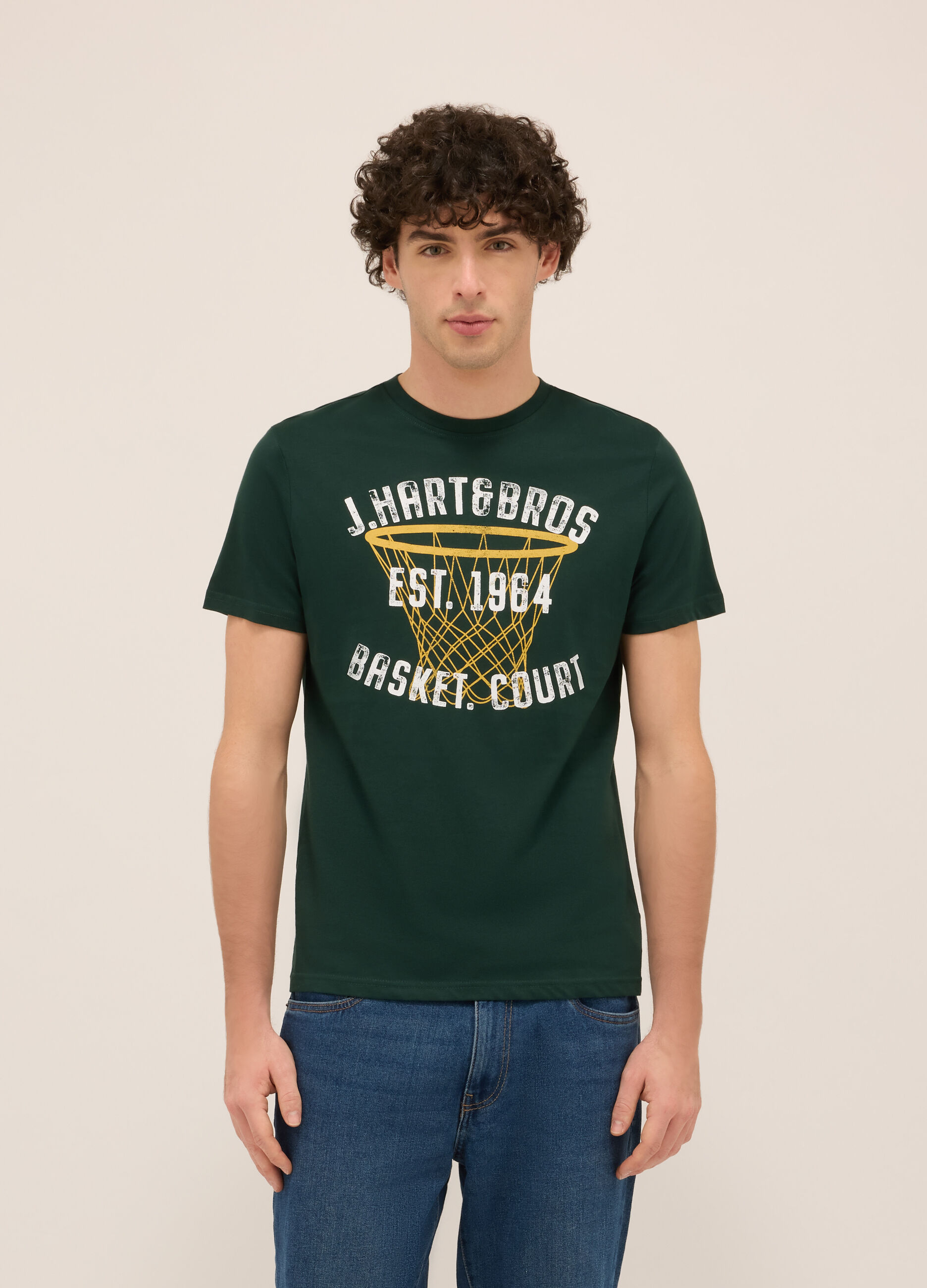 T-shirt girocollo in jersey di cotone con stampa_0