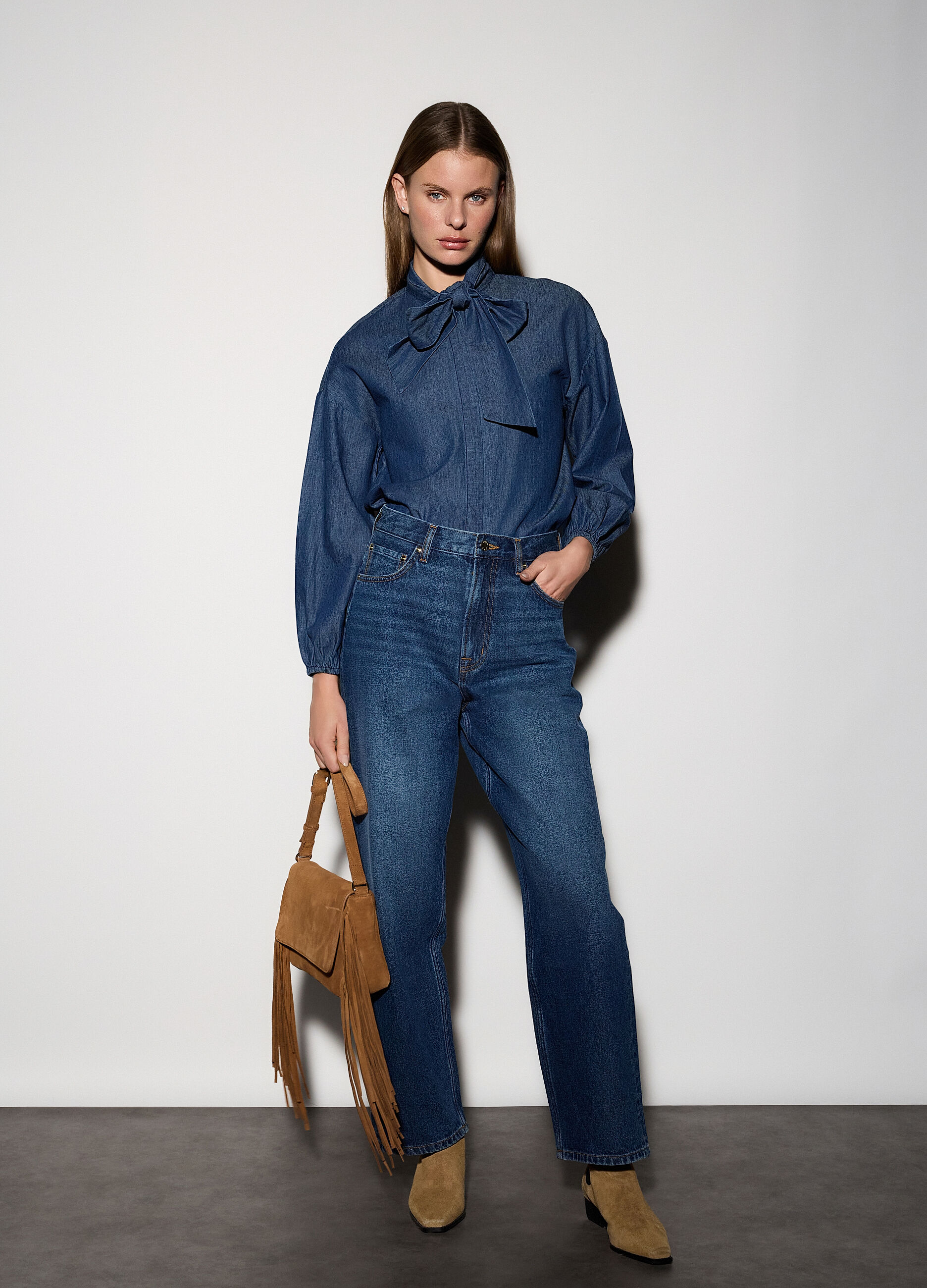 Camicia in chambray con fiocco donna_0