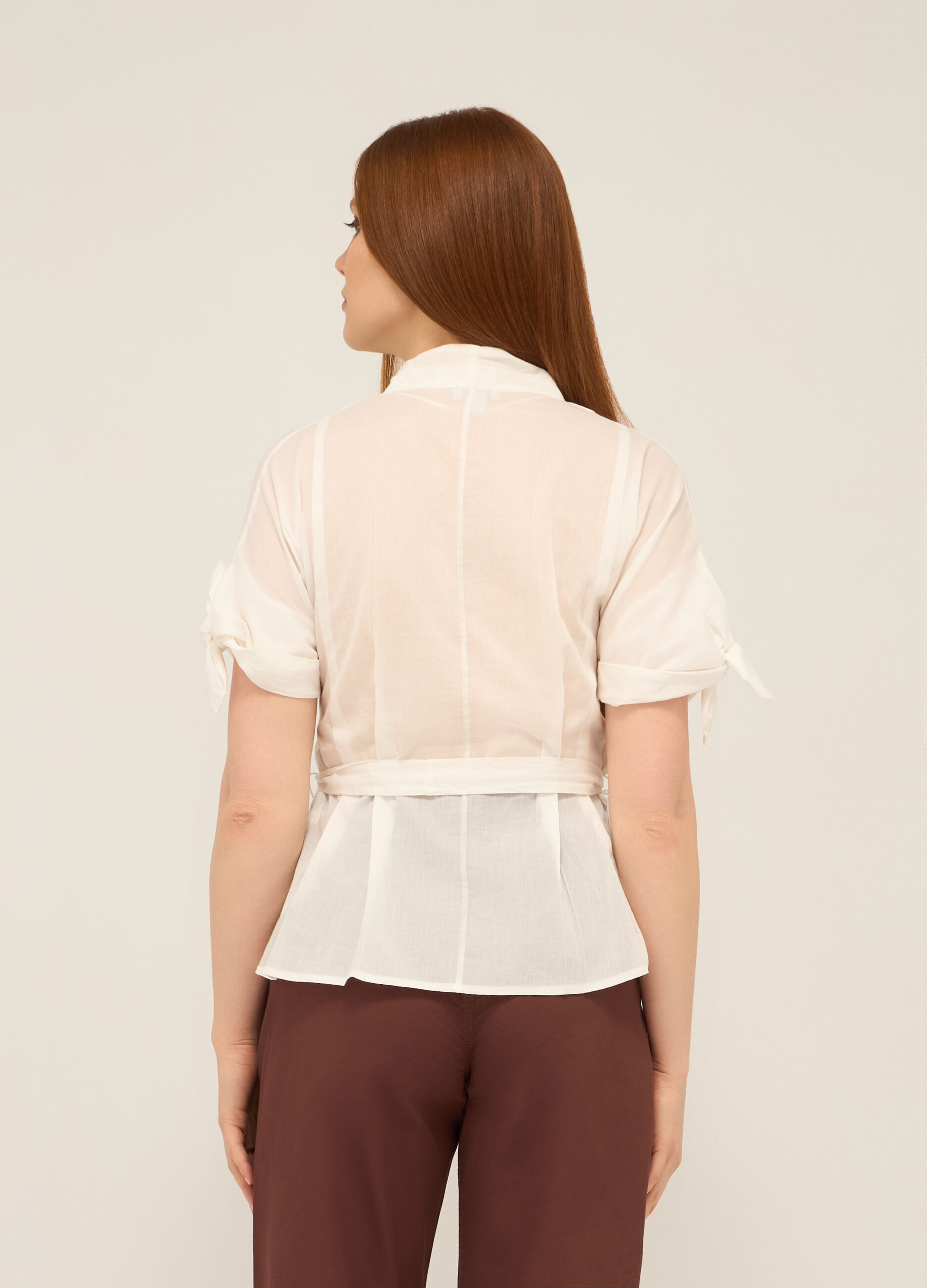 Blusa in puro cotone voile con cintura donna _1