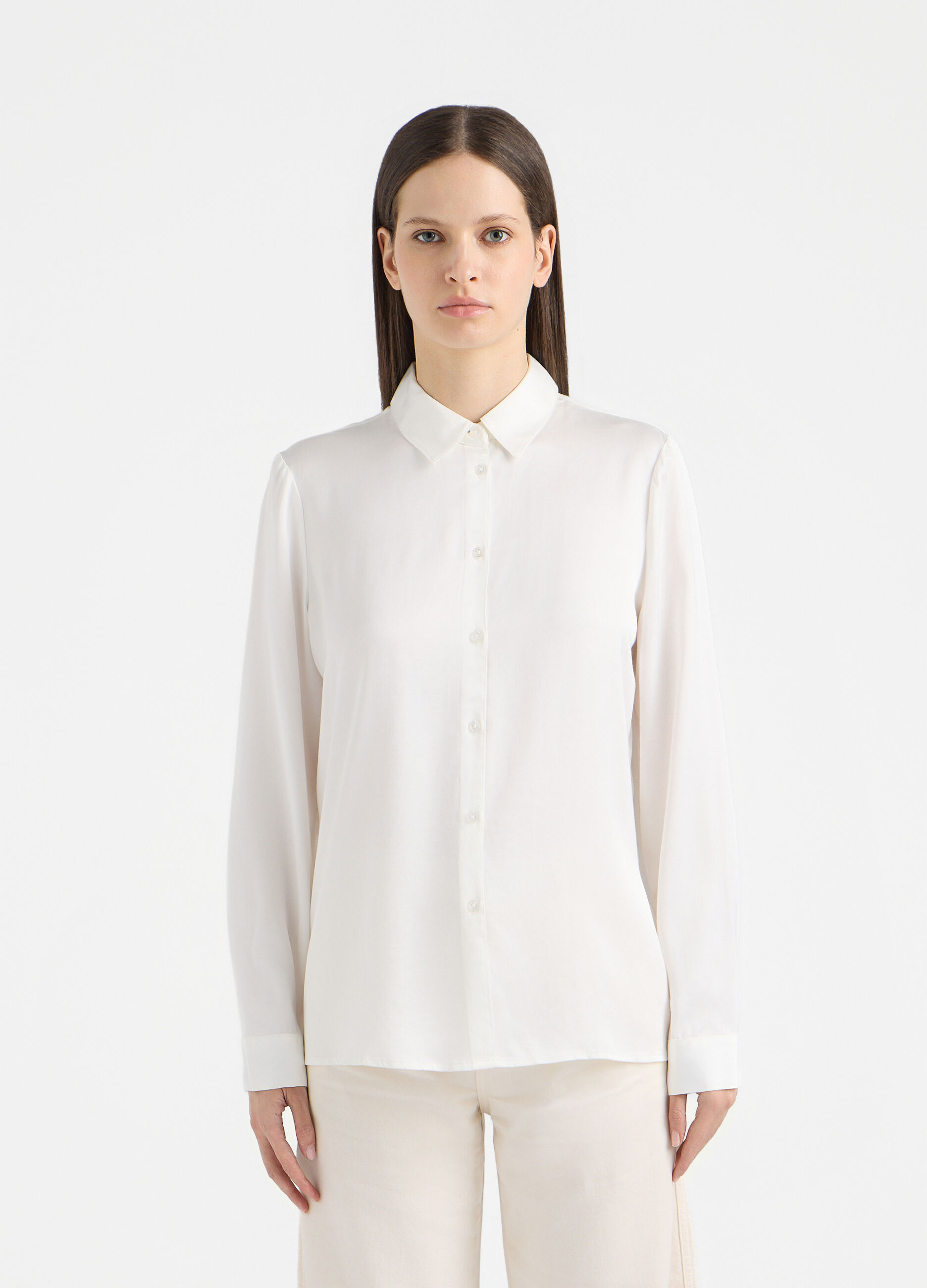Camicia Fit Regular con colletto alla francese in raso di pura viscosa donna_1