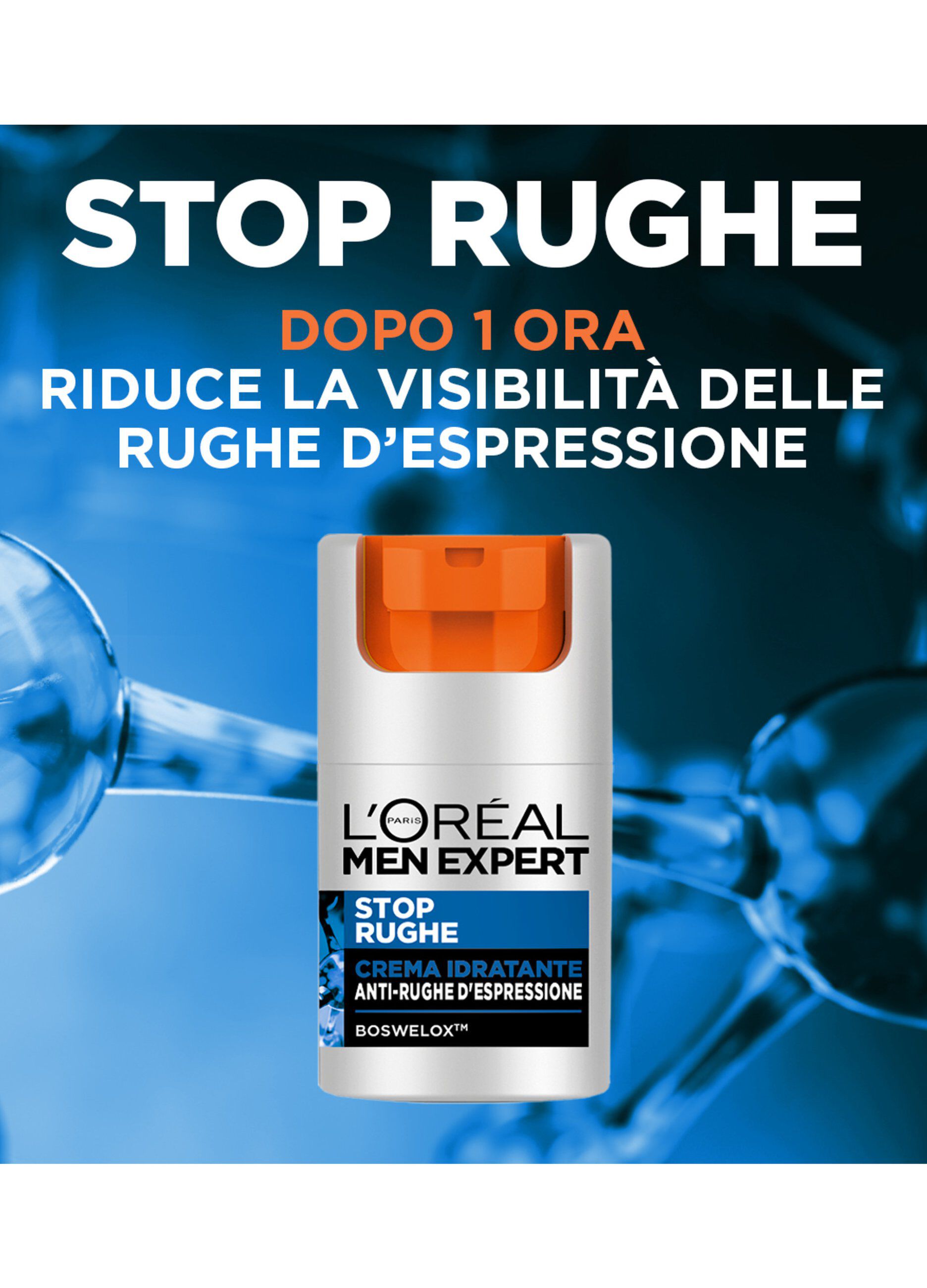 L'Oréal Paris Men Expert Stop Rughe, Crema Idratante Anti-Rughe d'Espressione, Con Boswelox, 50 ml.