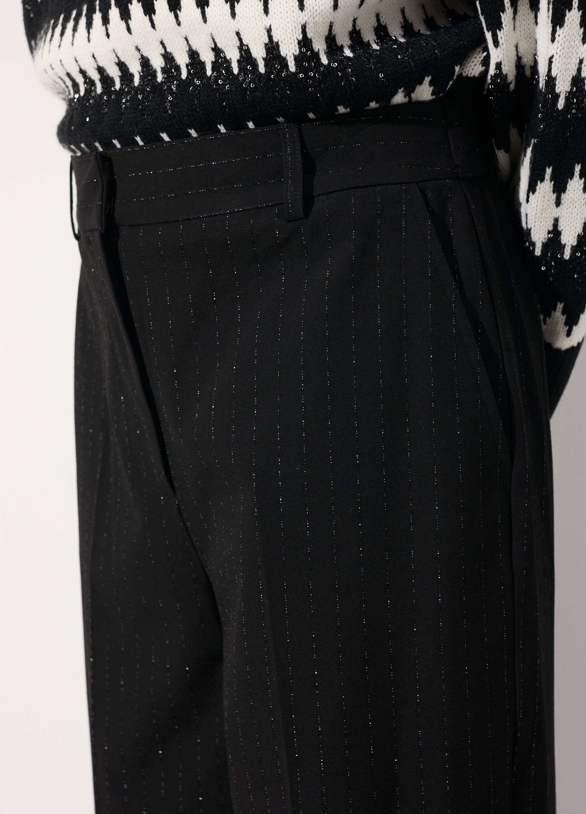 Pantalone palazzo gessati in filo lurex donna_3