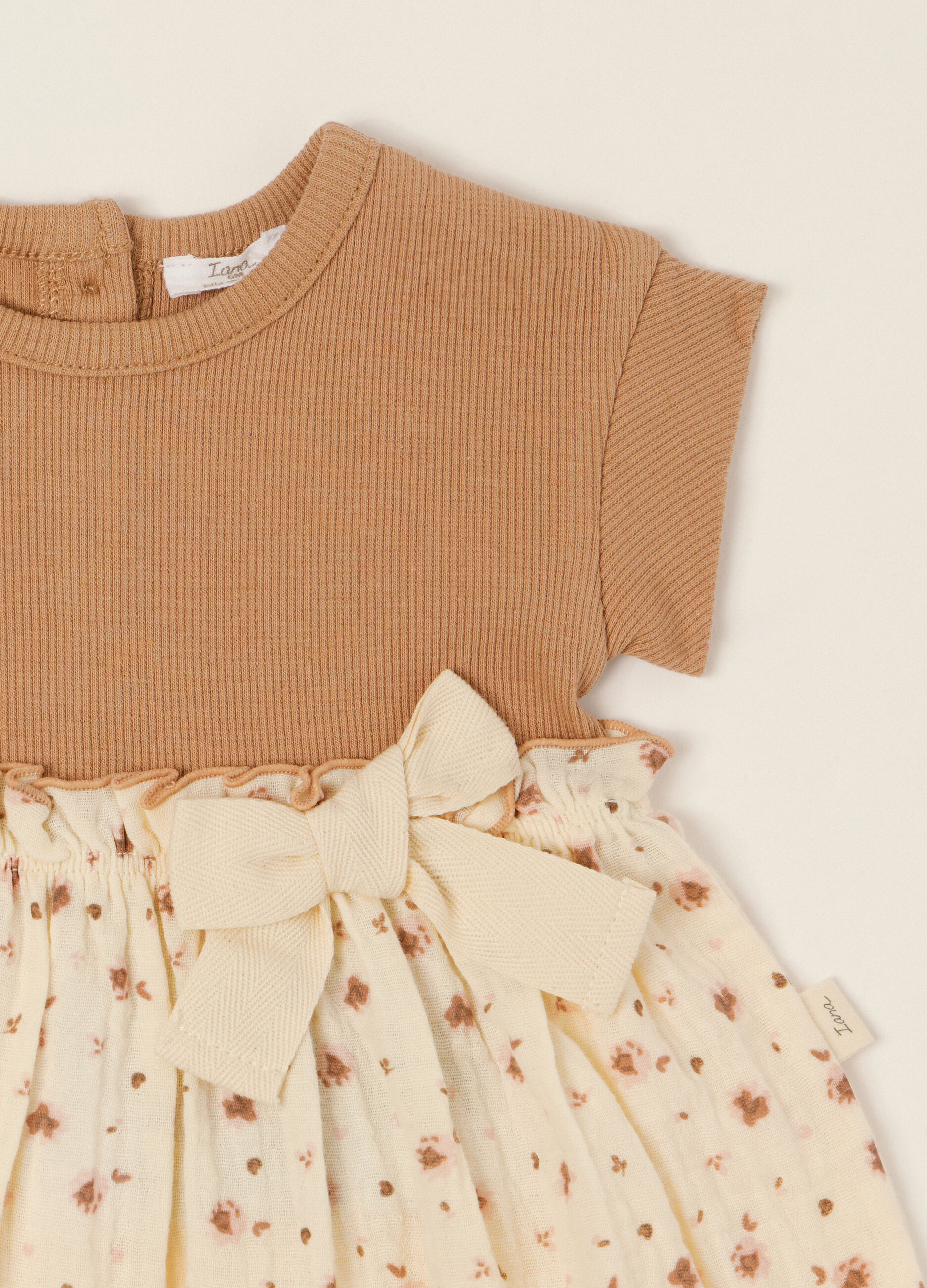 Abito marrone a maniche corte in cotone elasticizzato_2