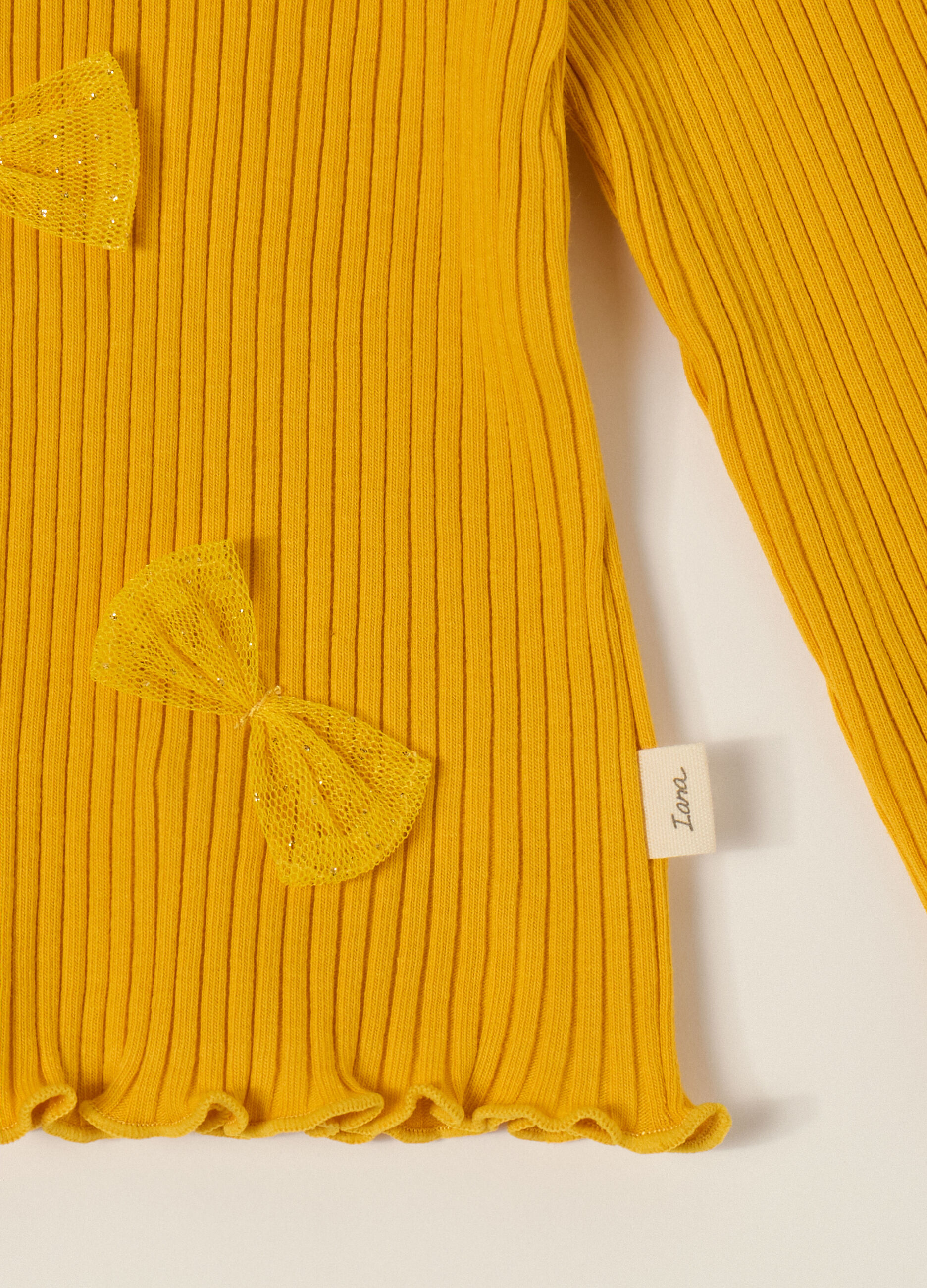 Maglietta a maniche lunghe gialla in cotone elasticizzato_2