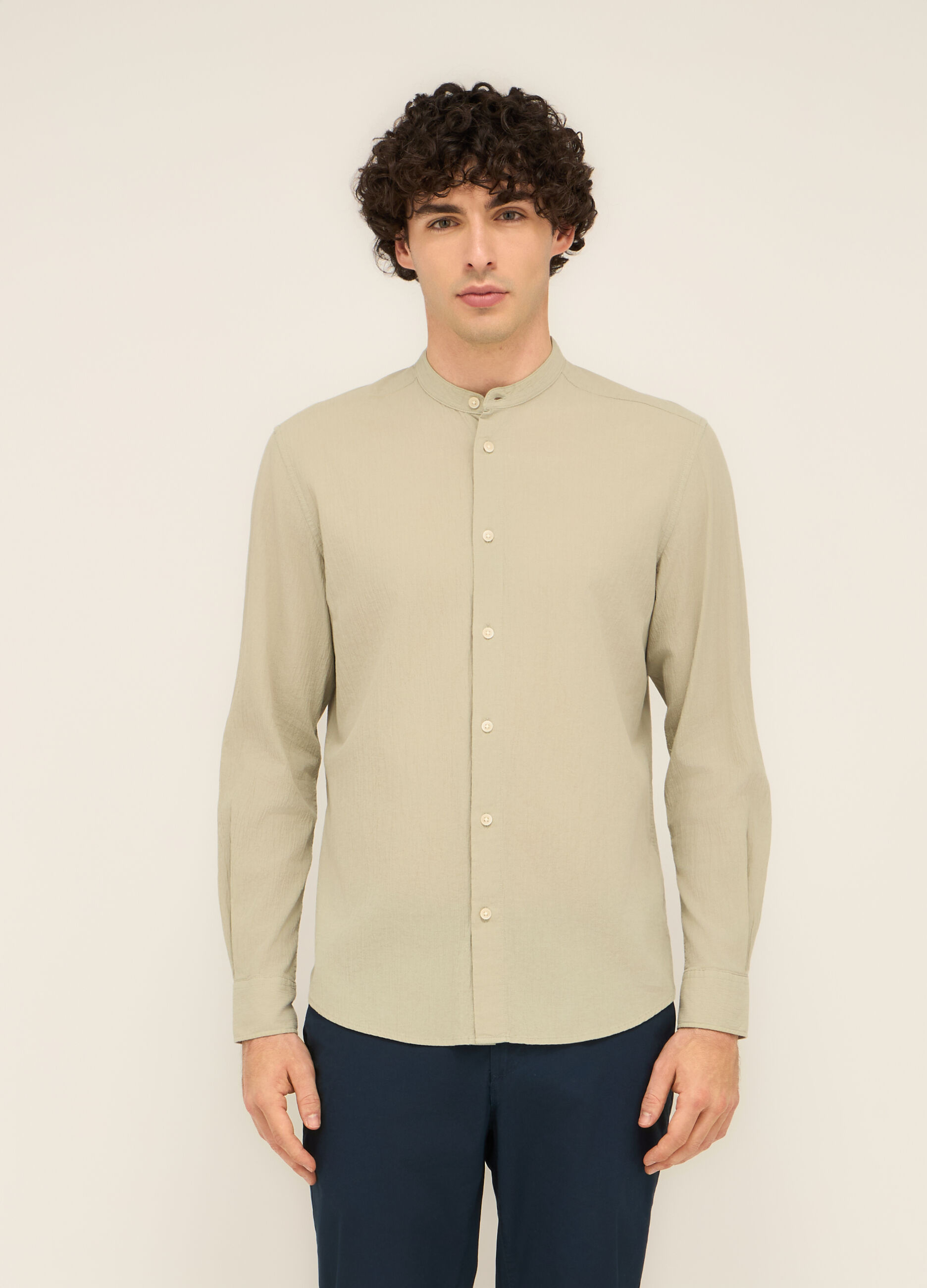 Camicia colletto coreano in garza di cotone