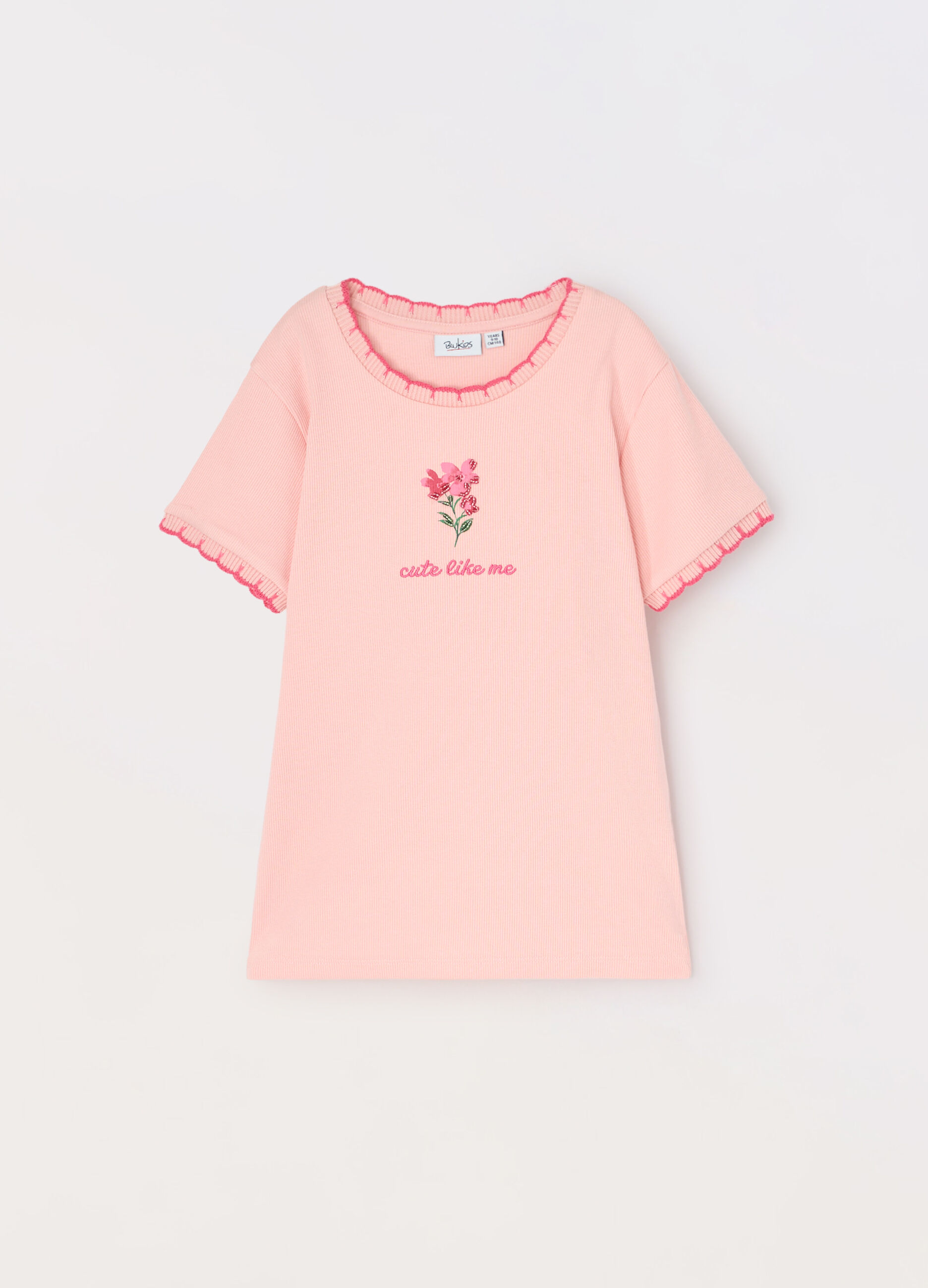 T-shirt in costina di cotone stretch bambina_0
