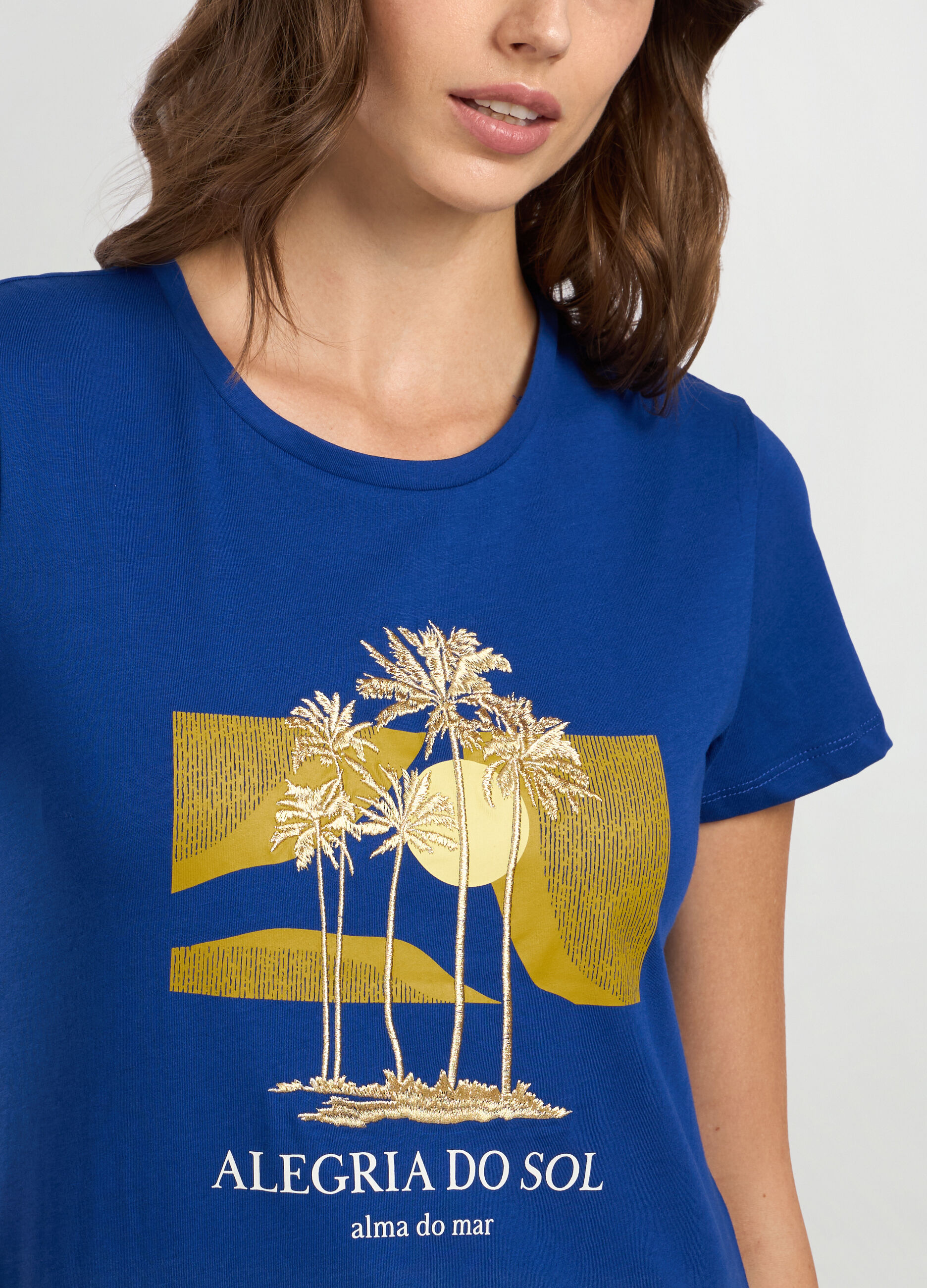 T-shirt in jersey di puro cotone con ricamo donna_2