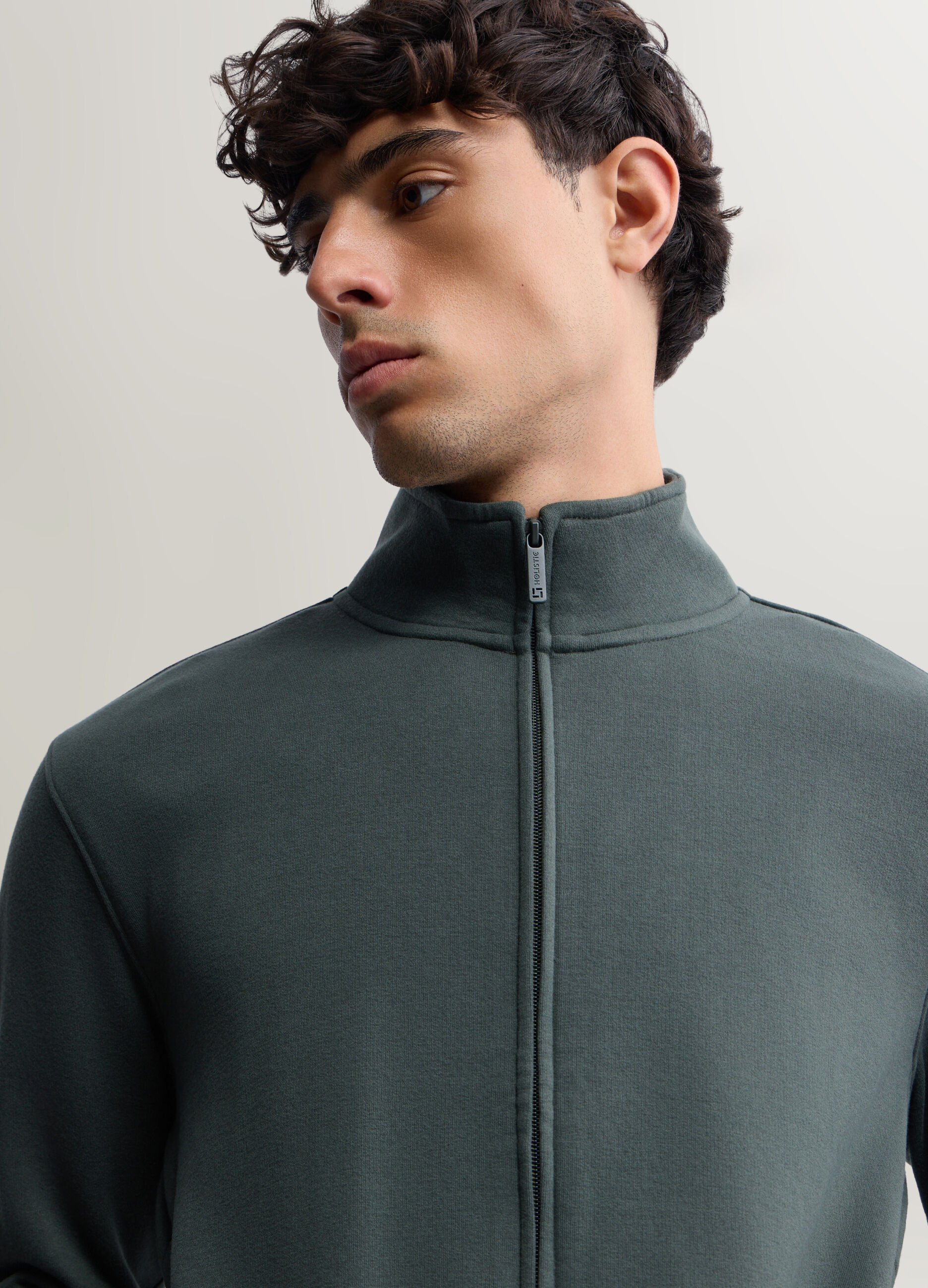 Felpa lupetto con zip in misto cotone uomo_2