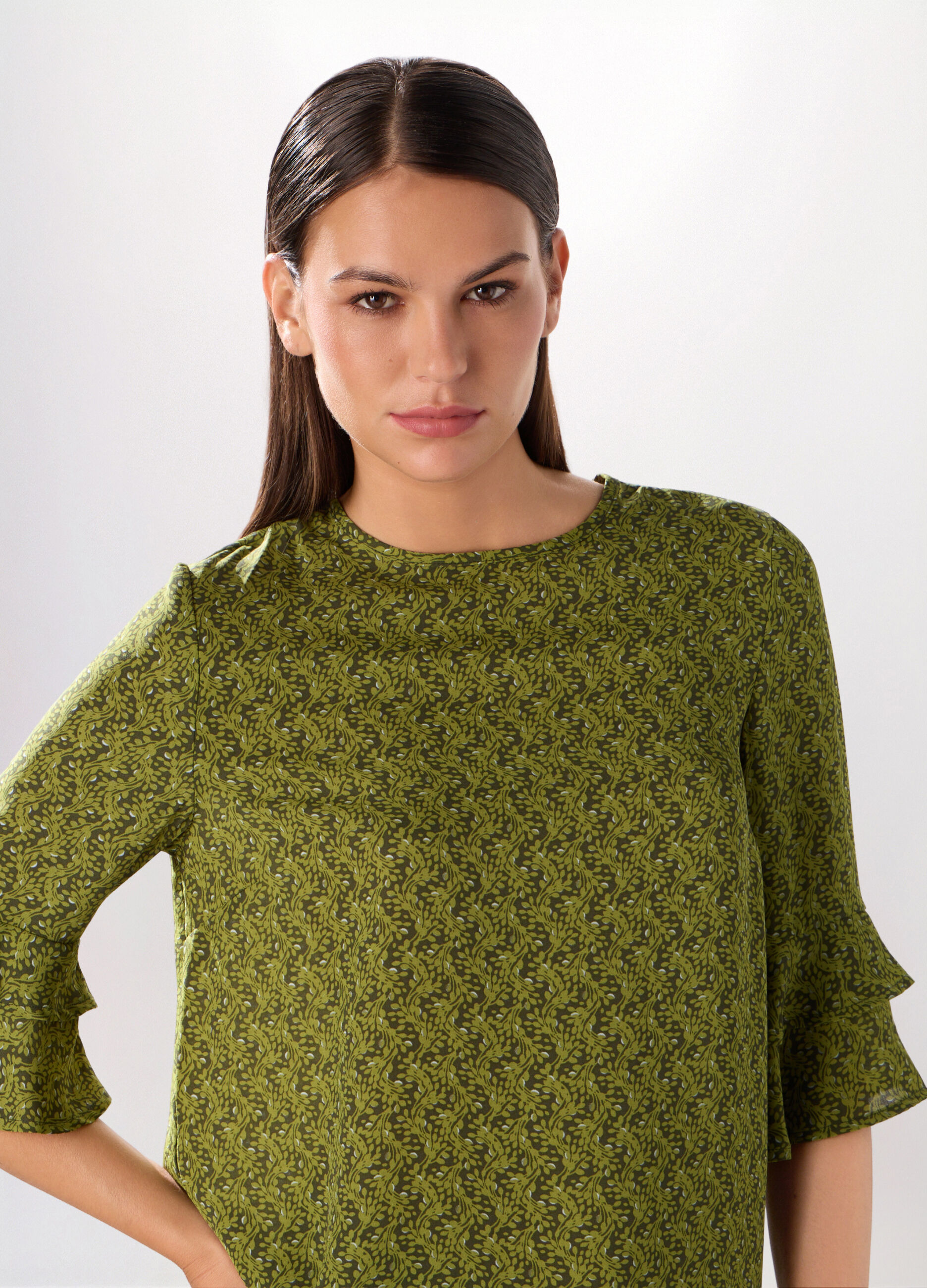 Blusa crepe con stampa donna_2