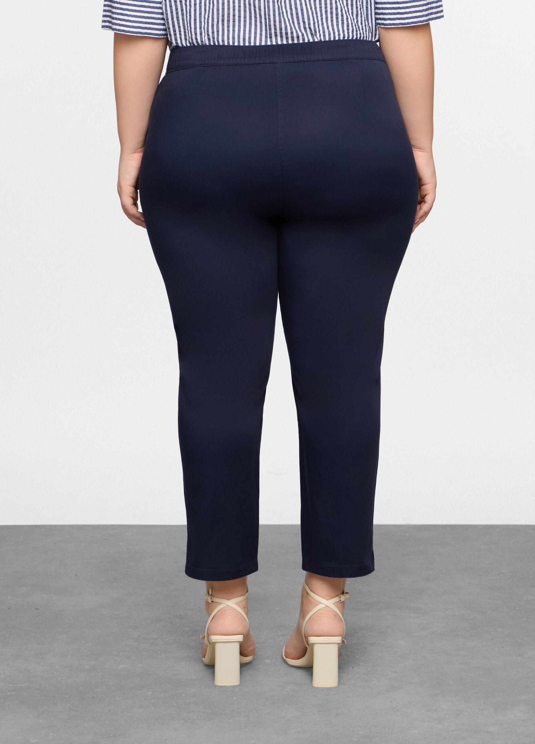 Pantaloni regular fit in raso di cotone stretch donna curvy_1