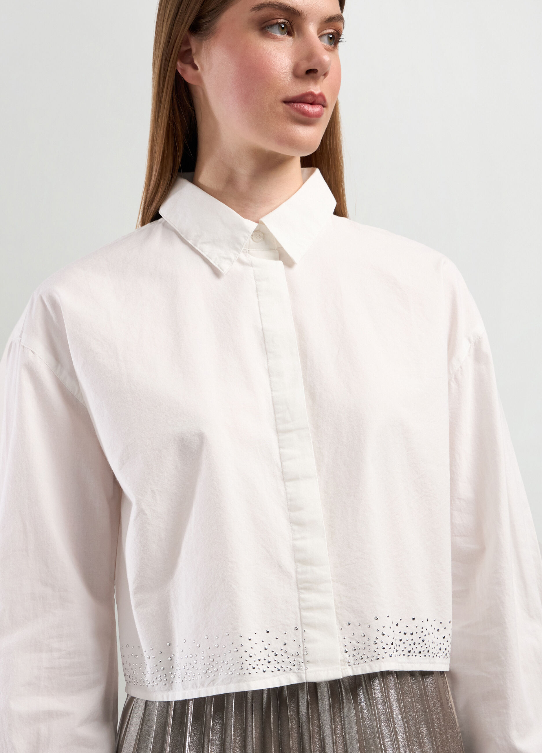 Camicia in puro cotone con strass donna_2