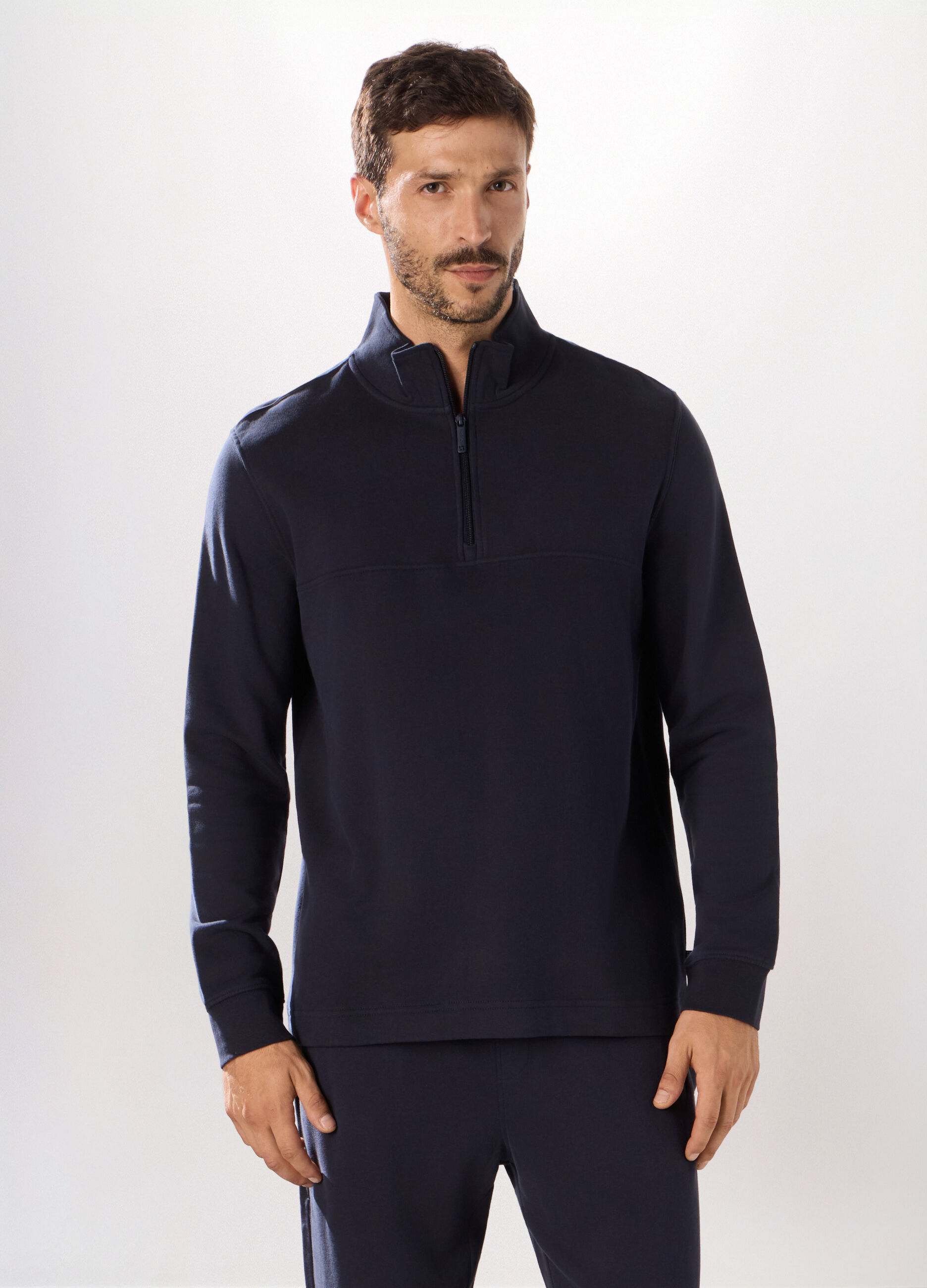 Felpa lupetto con zip in puro cotone uomo_0